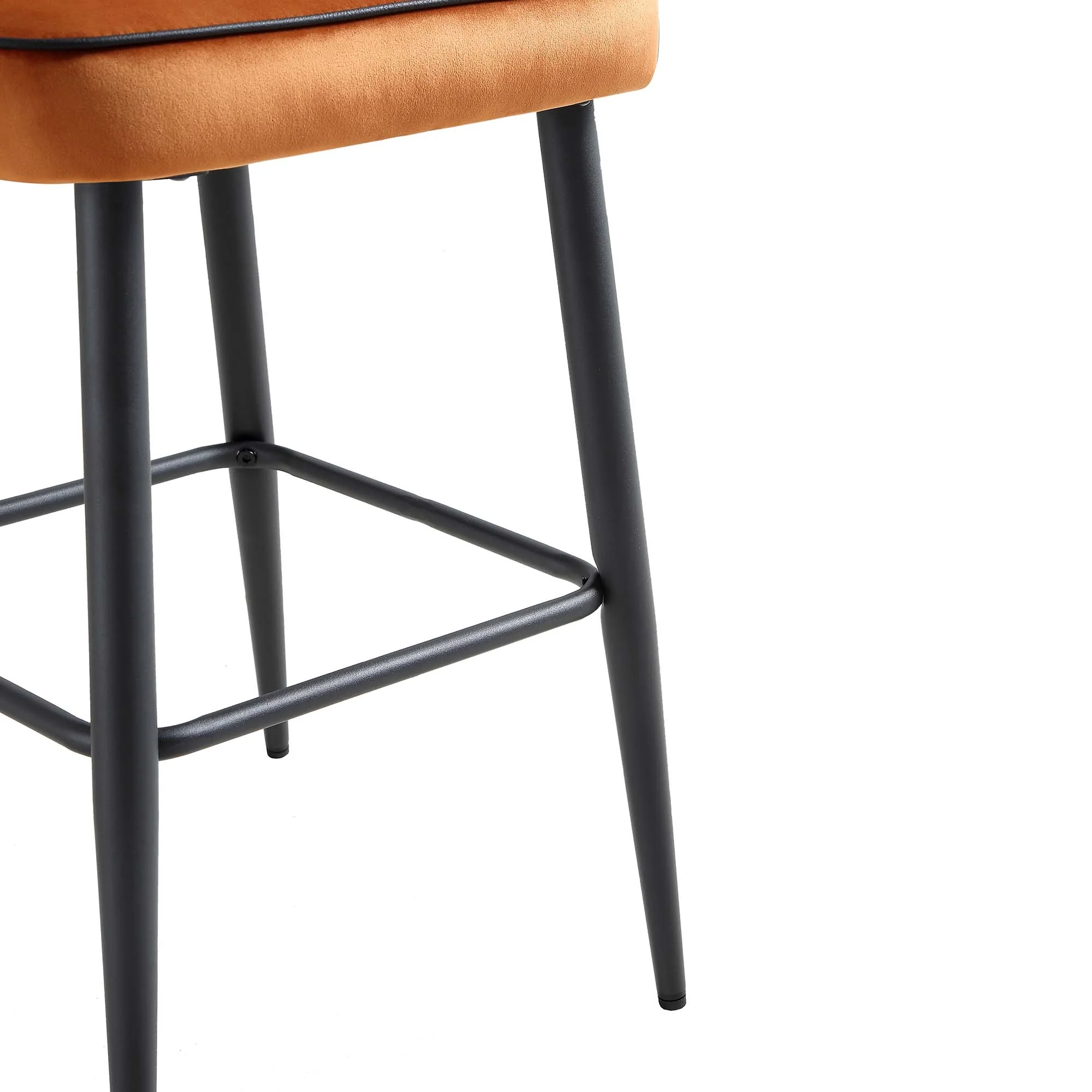 Oakley Set of 2 Orange Velvet Upholstered Counter Stools with Contrast Piping - Image 11
