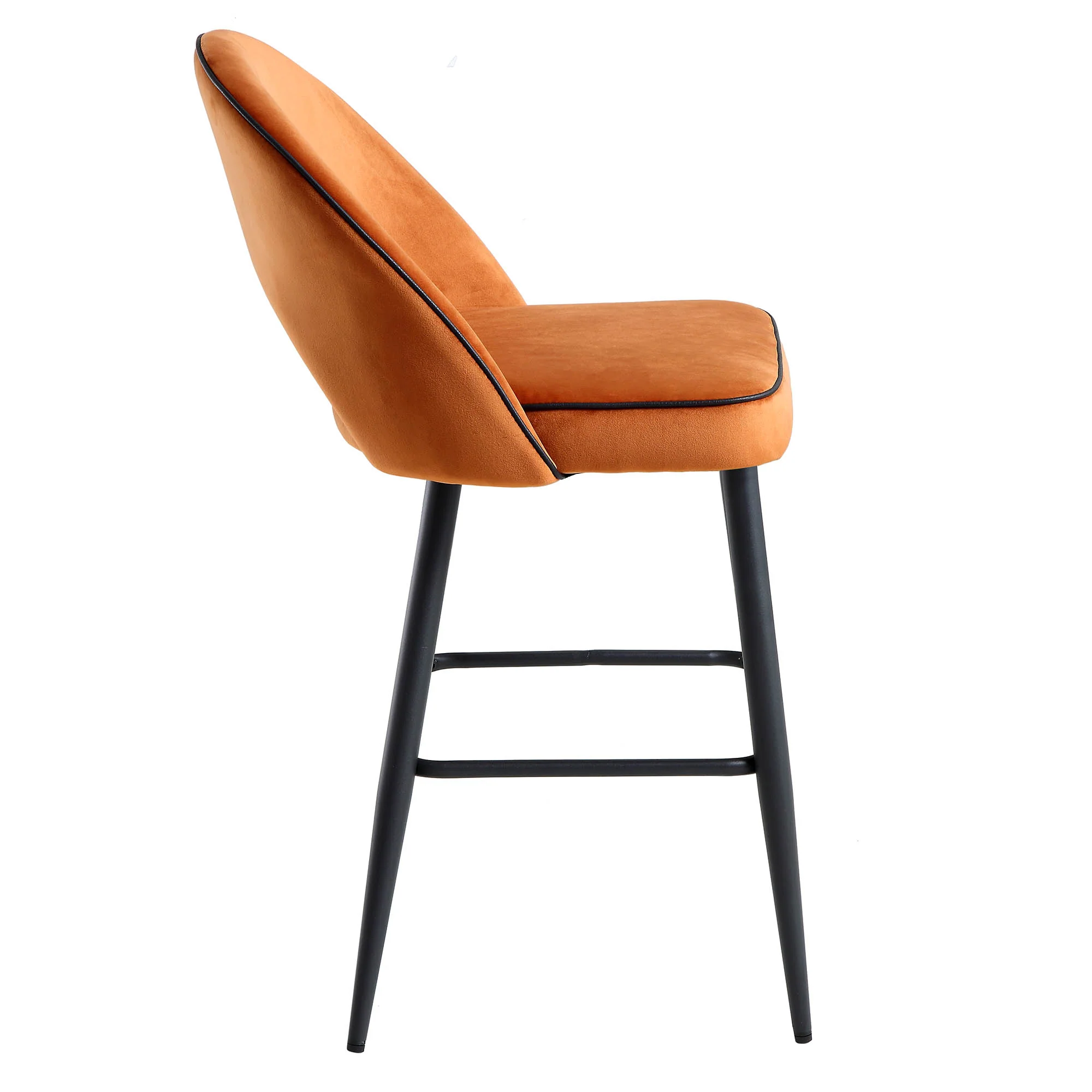 Oakley Set of 2 Orange Velvet Upholstered Counter Stools with Contrast Piping - Image 7
