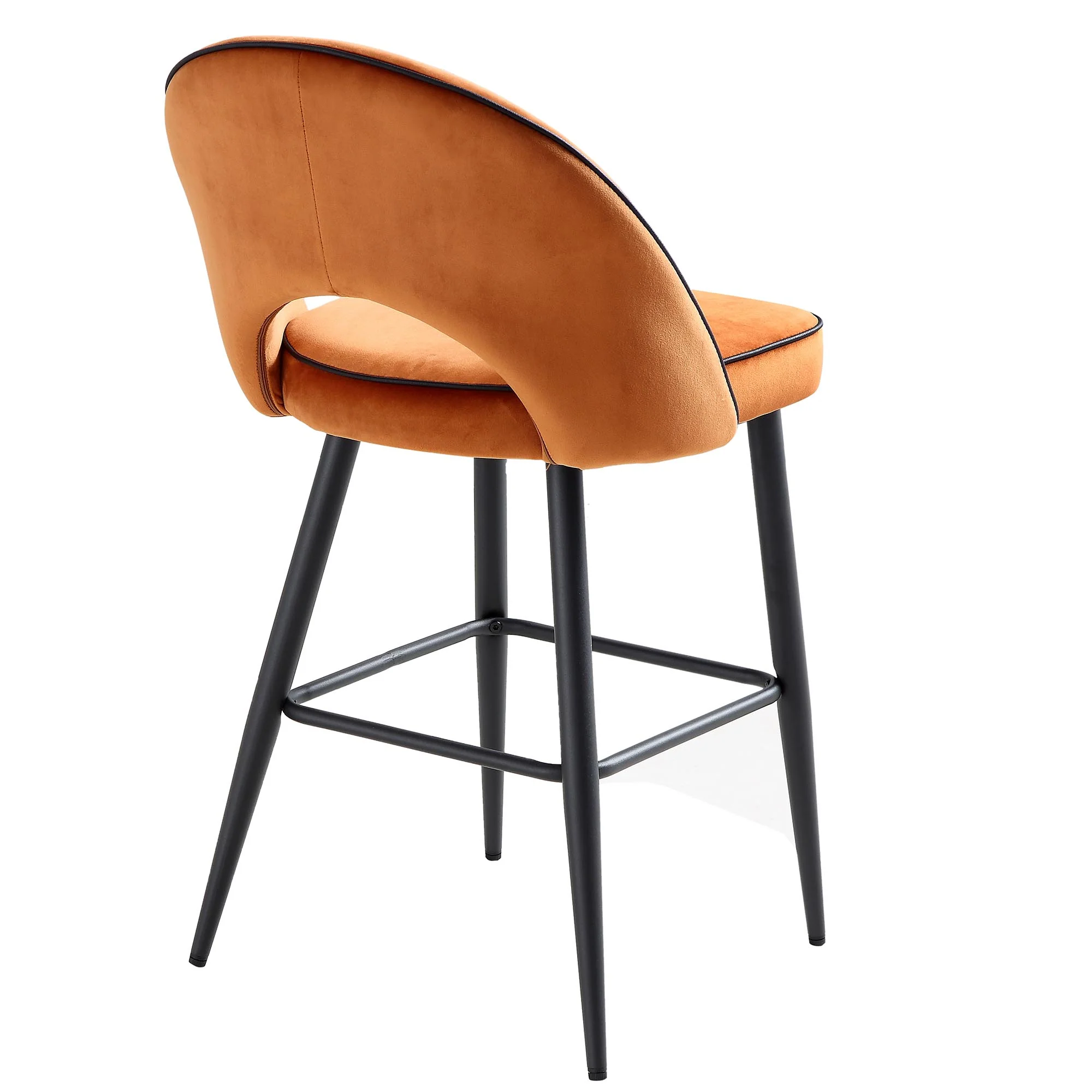 Oakley Set of 2 Orange Velvet Upholstered Counter Stools with Contrast Piping - Image 8