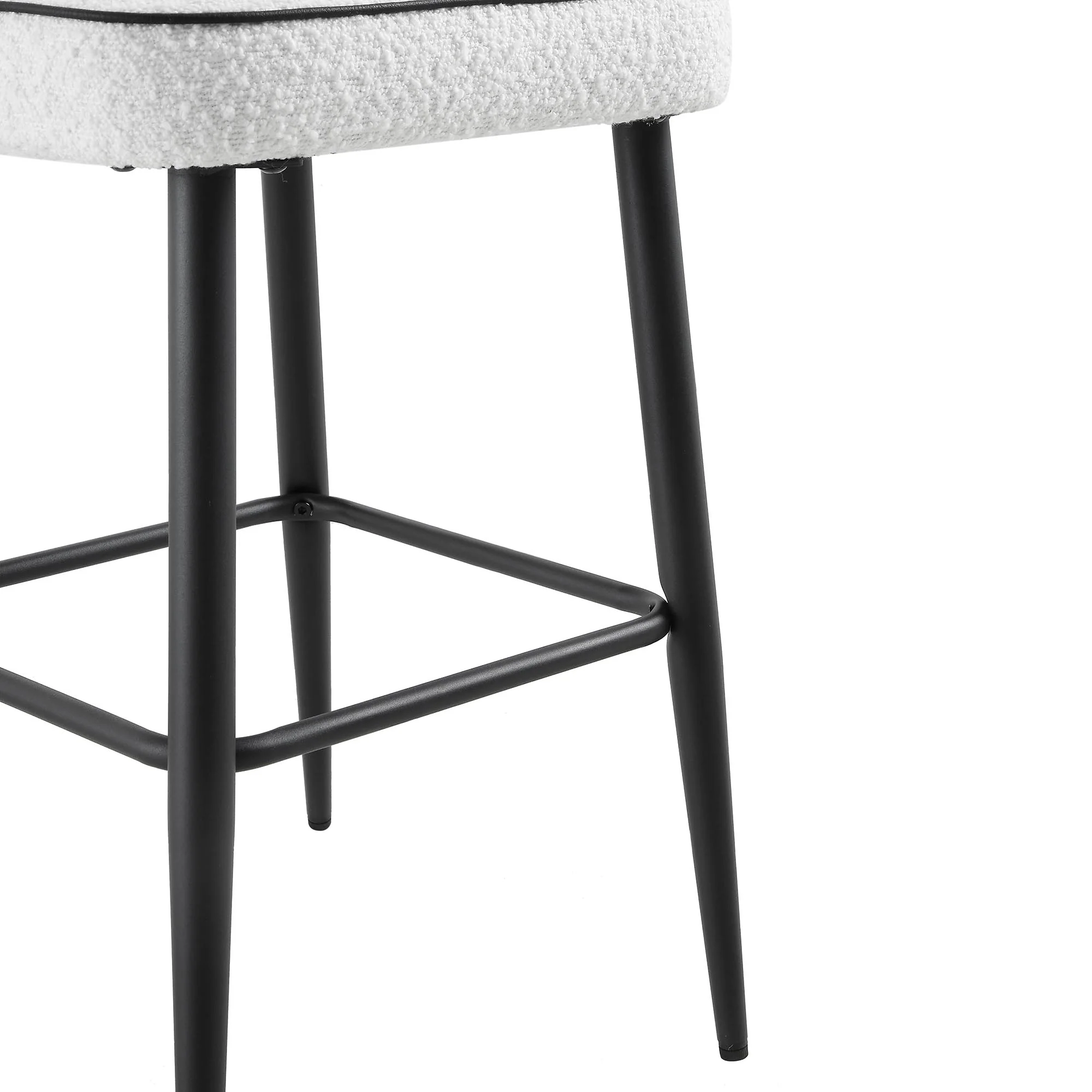 Oakley Set of 2 White Boucle Upholstered Counter Stools with Contrast Piping - Image 11