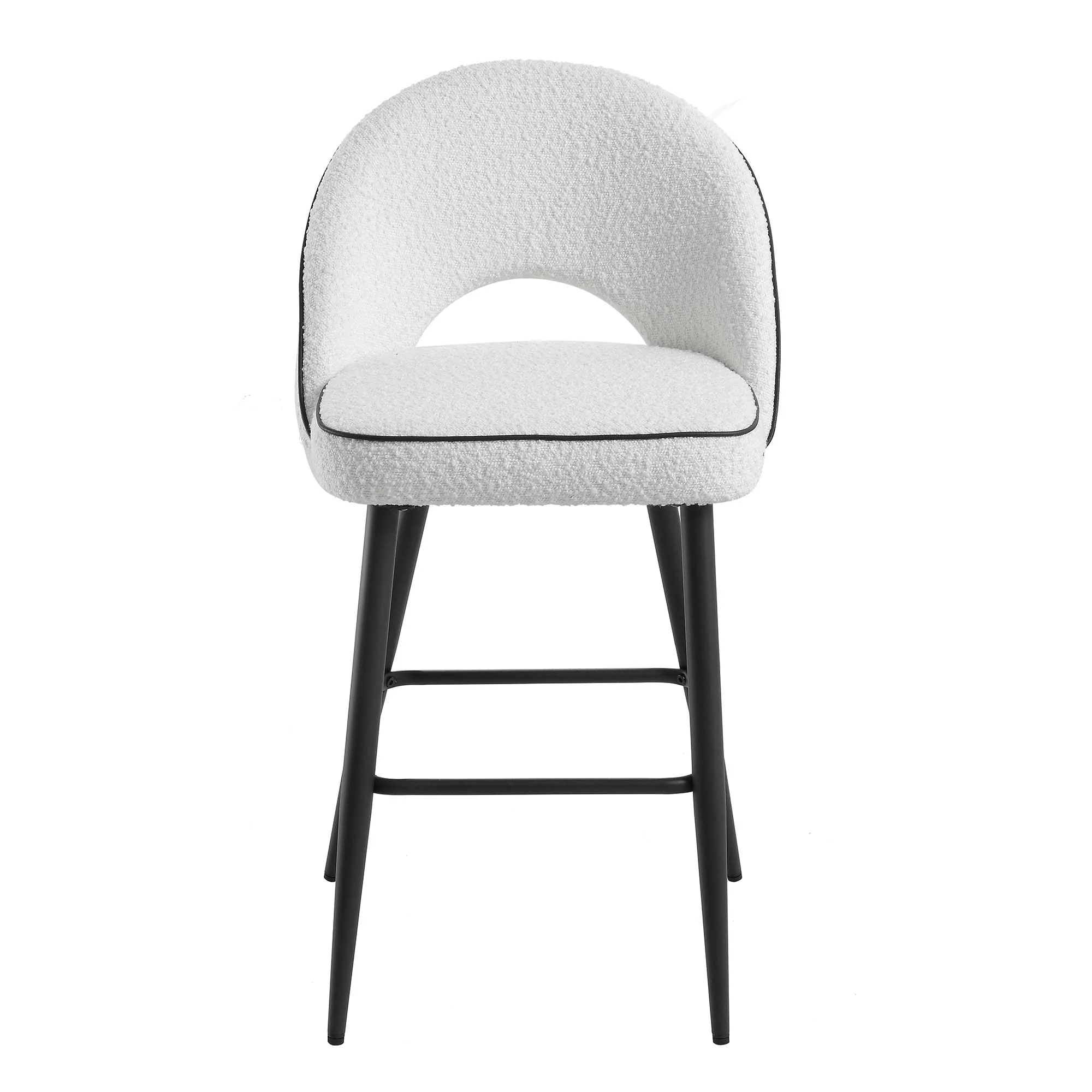 Oakley Set of 2 White Boucle Upholstered Counter Stools with Contrast Piping - Image 3