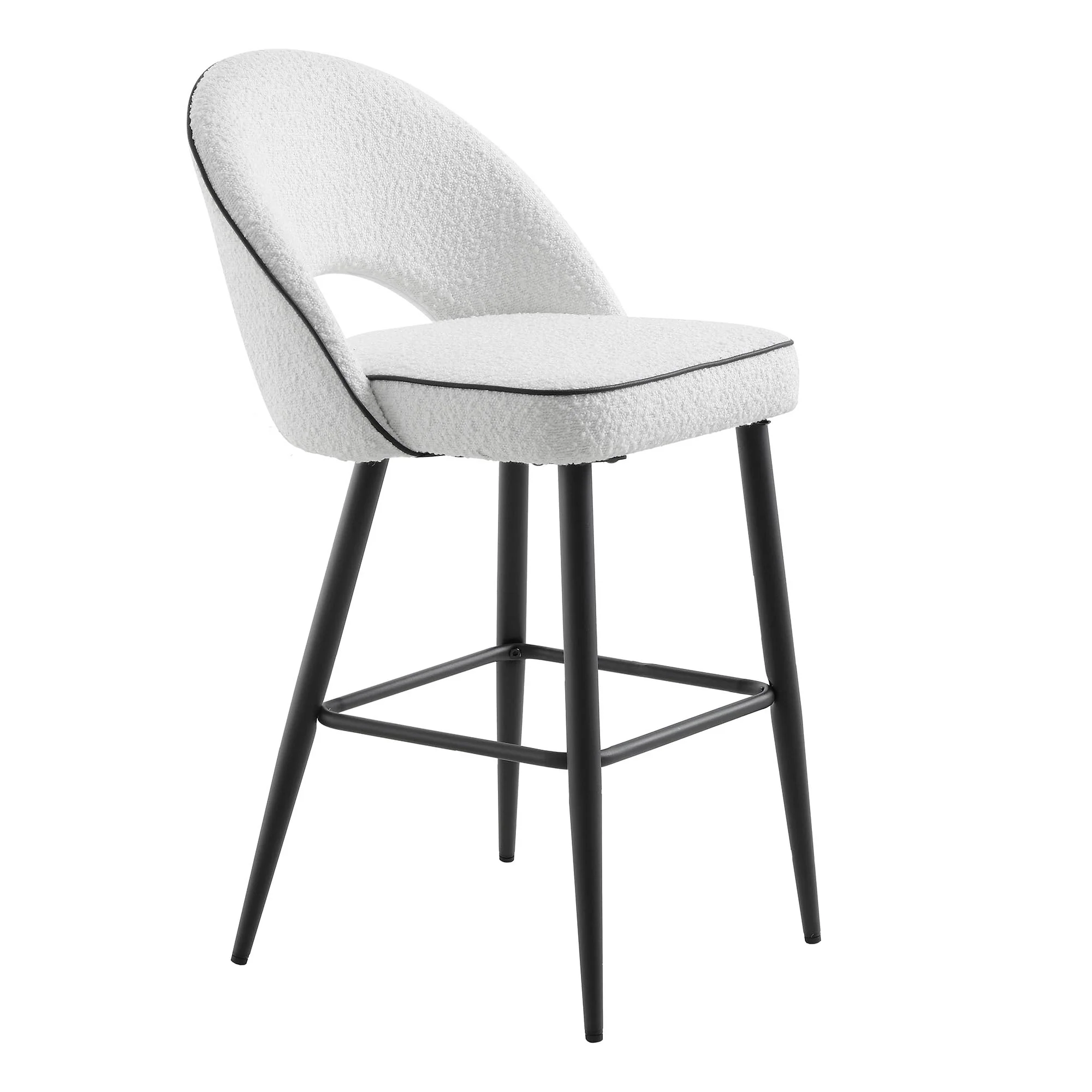 Oakley Set of 2 White Boucle Upholstered Counter Stools with Contrast Piping - Image 5