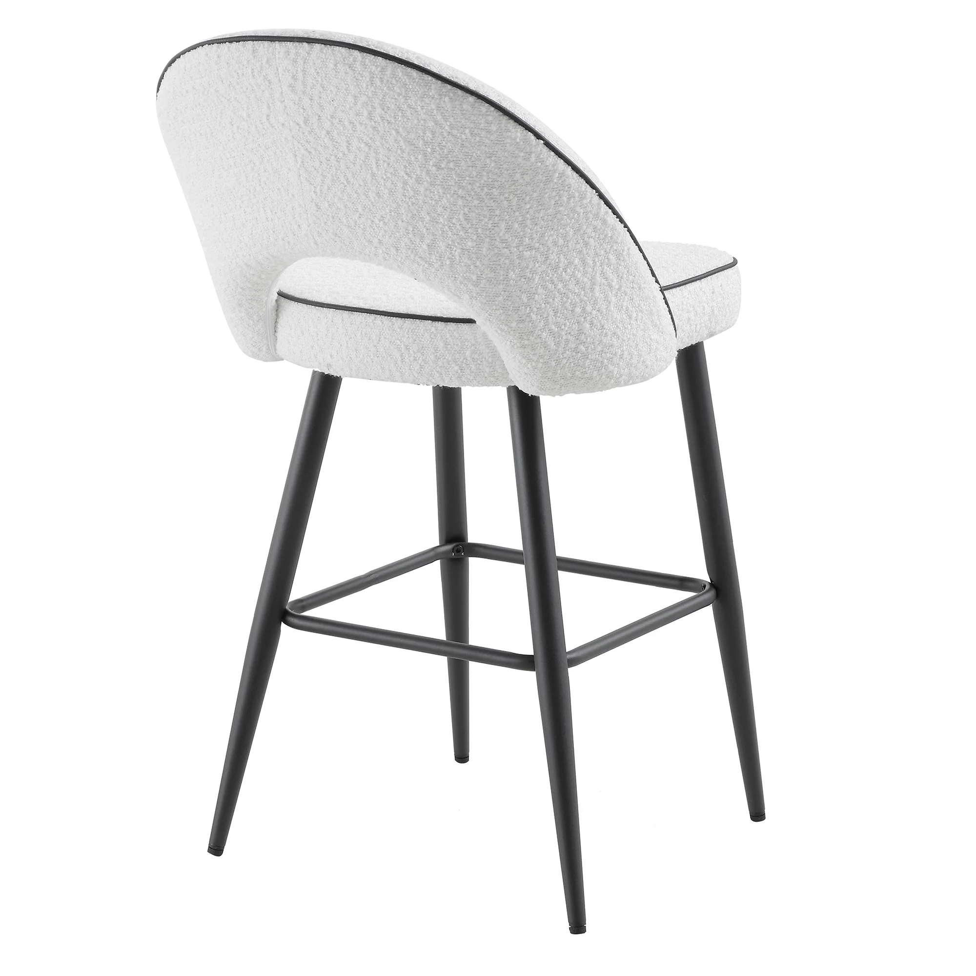 Oakley Set of 2 White Boucle Upholstered Counter Stools with Contrast Piping - Image 8