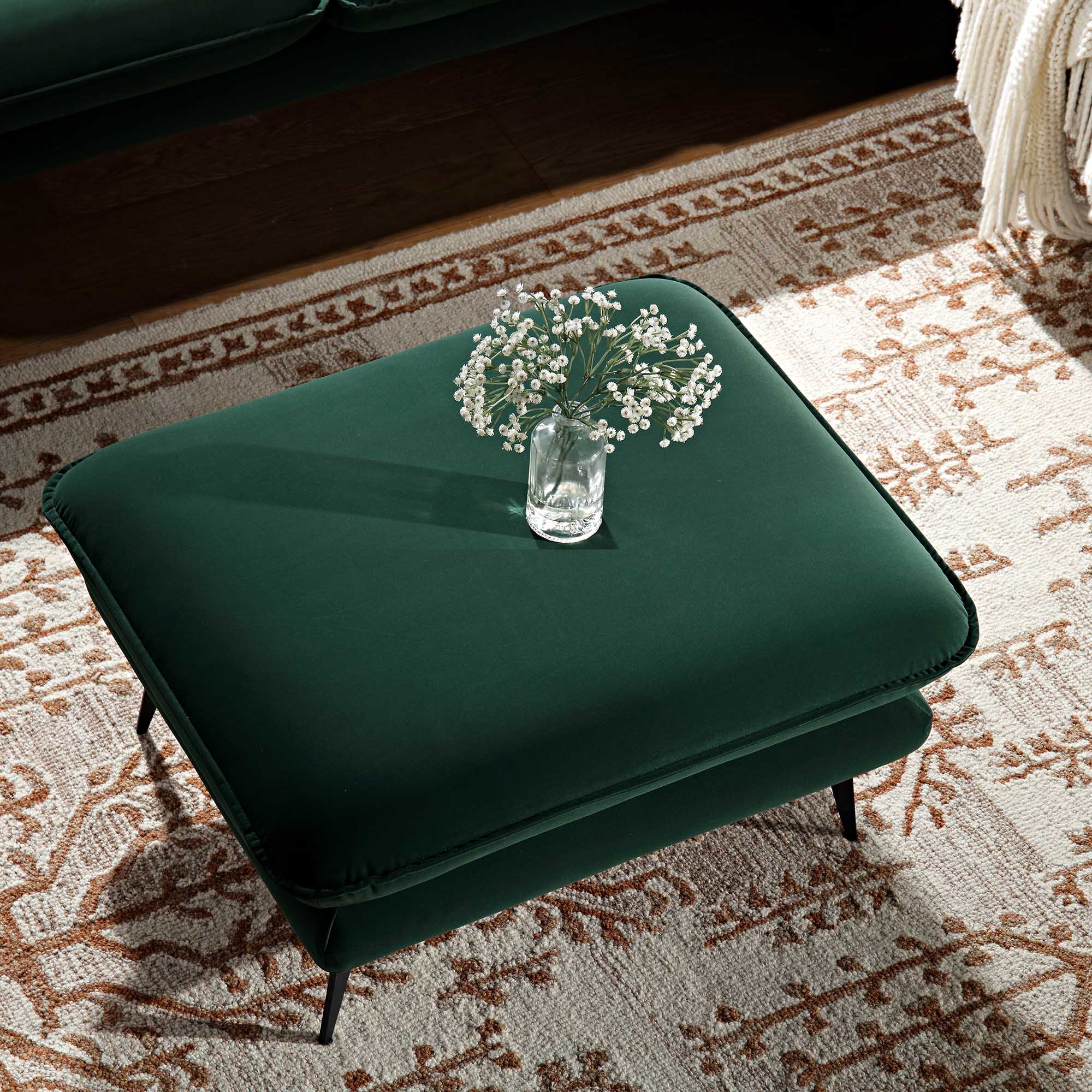 Obriel Forest Green Velvet Footstool - Image 2