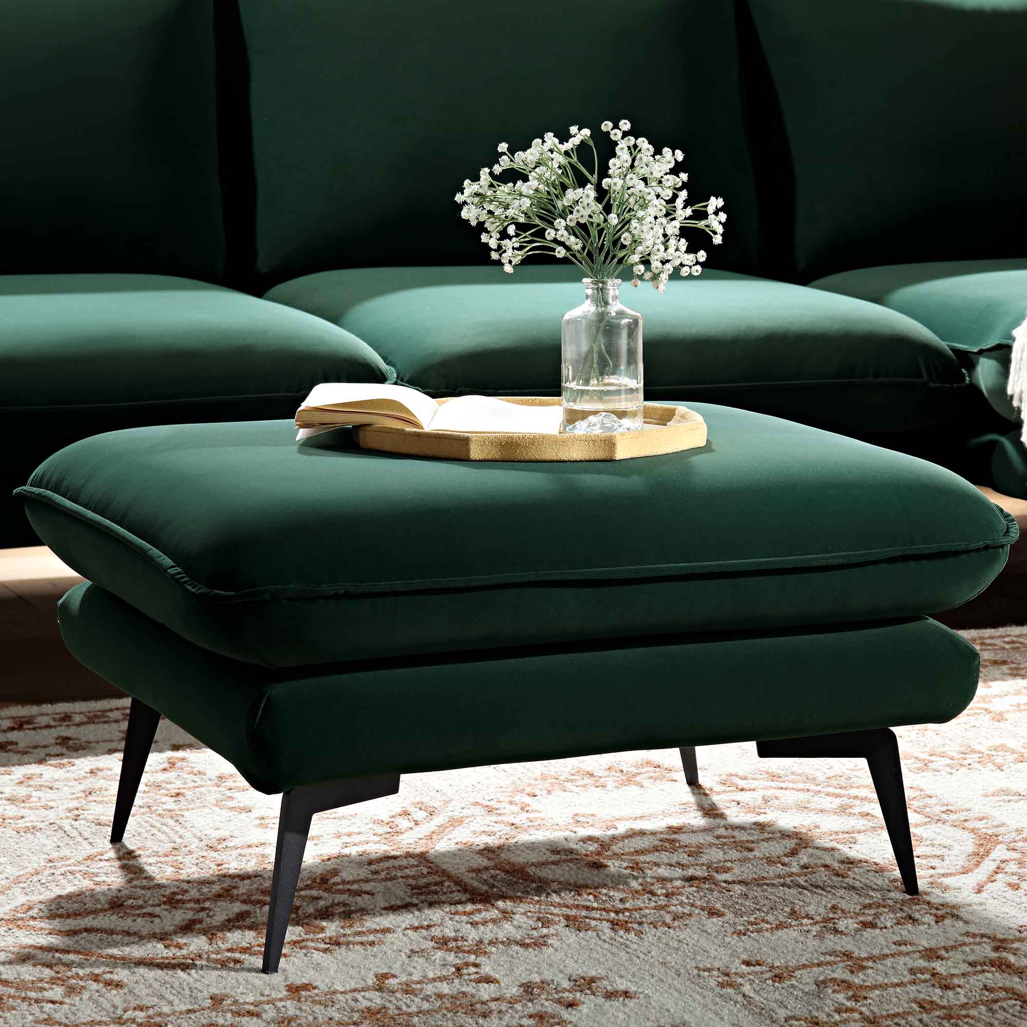 Obriel Forest Green Velvet Footstool - Image 3