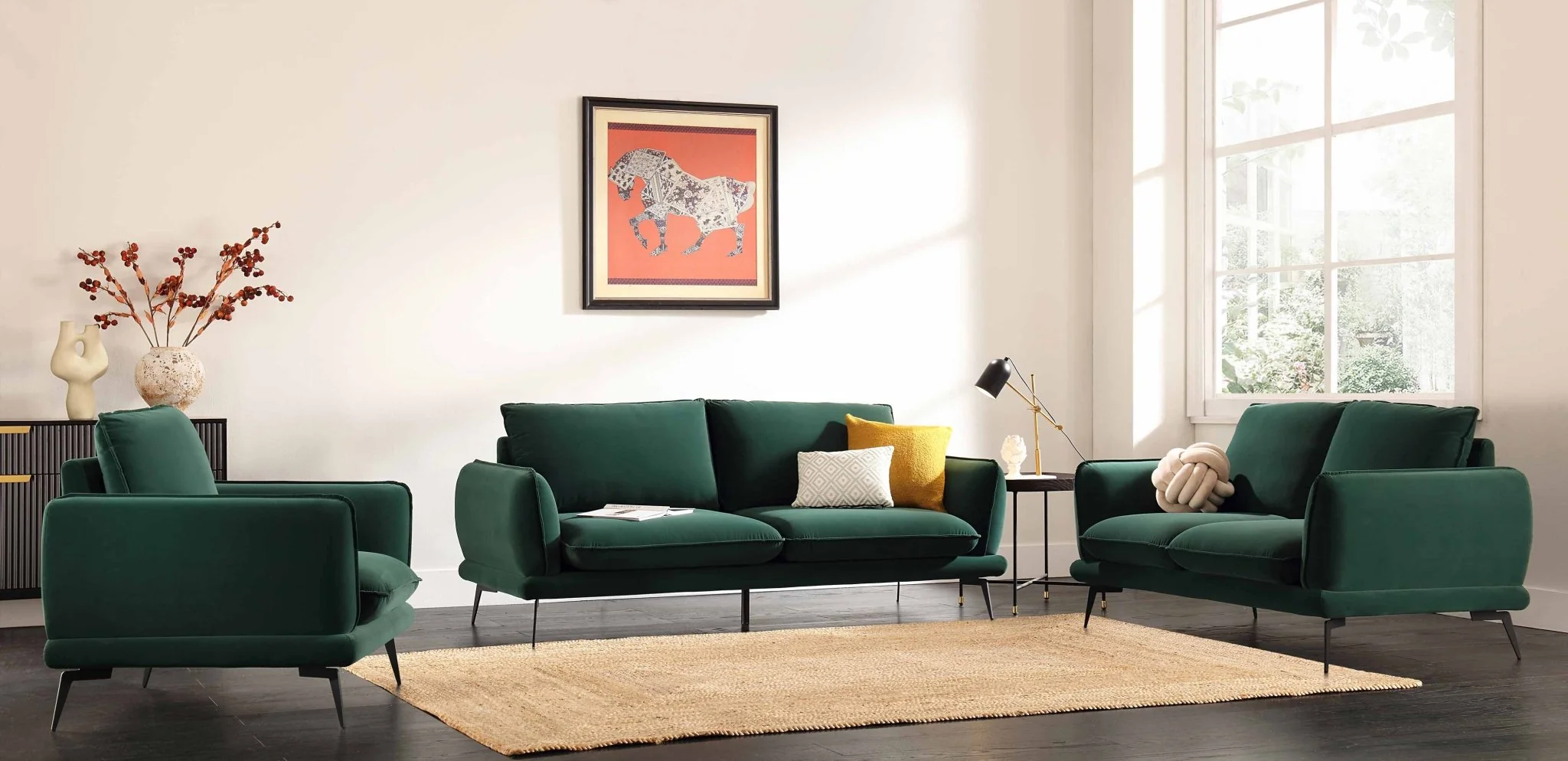 Obriel Forest Green Velvet Sofa, 3-Seater - Image 3