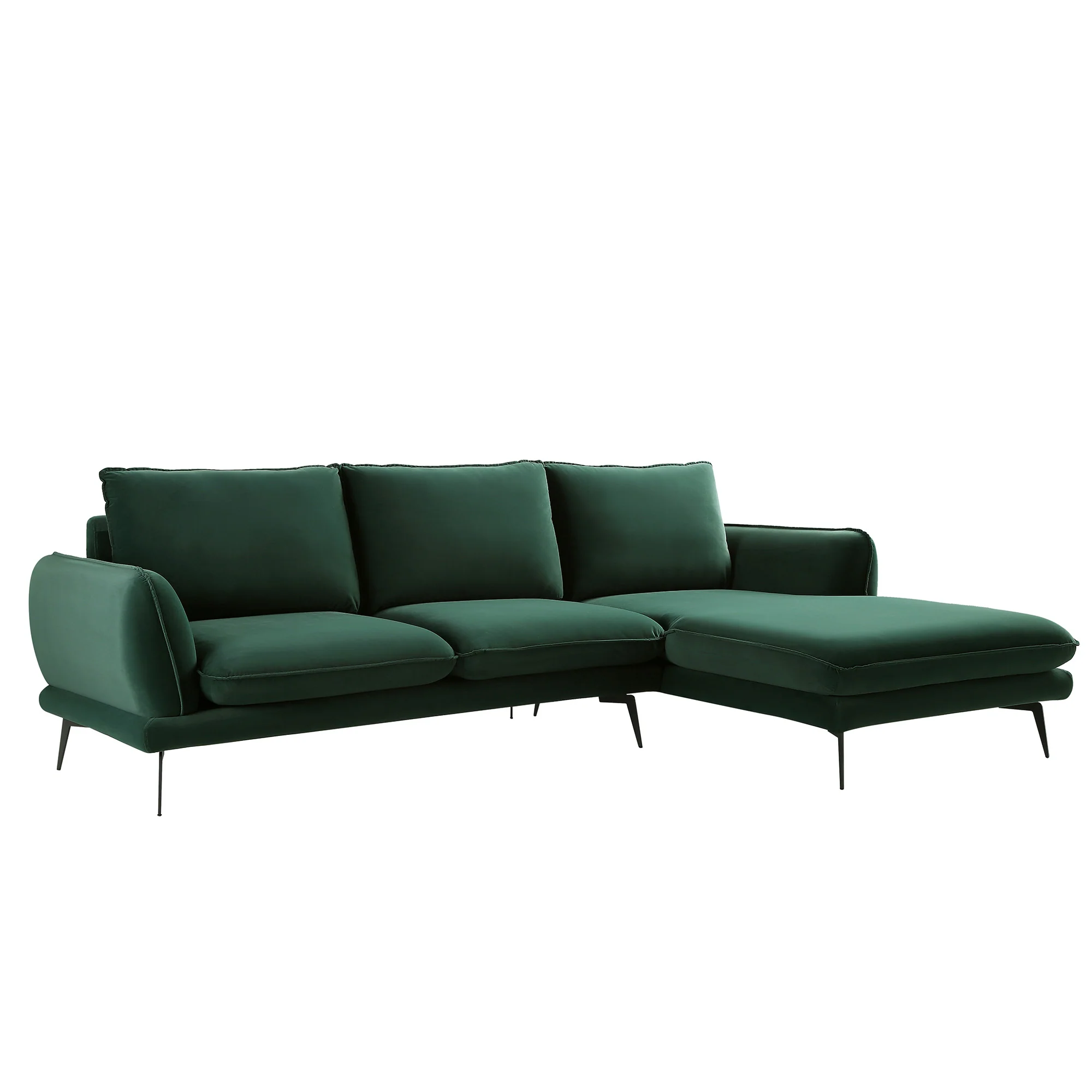 Obriel Forest Green Velvet Sofa, Grande Chaise Sofa Right Hand Facing - Image 5