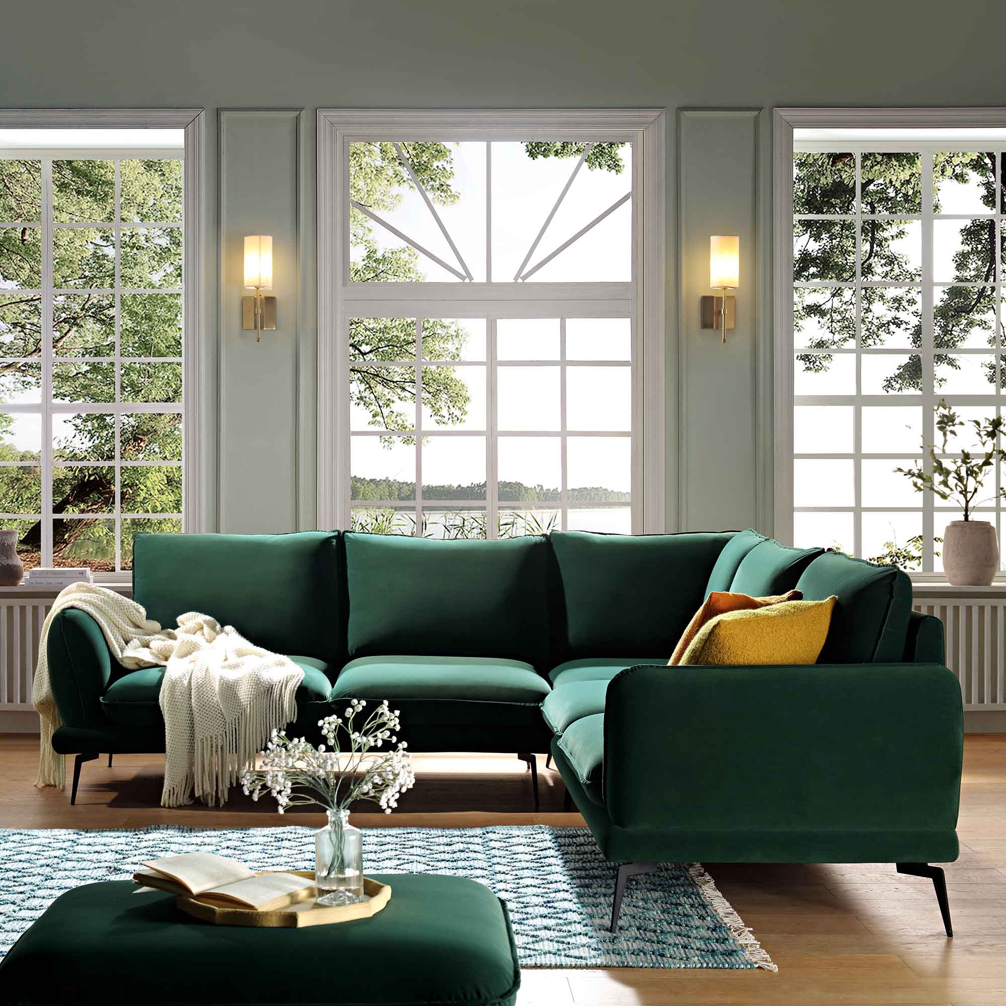 Obriel Forest Green Velvet Grande Corner Sofa - Image 3