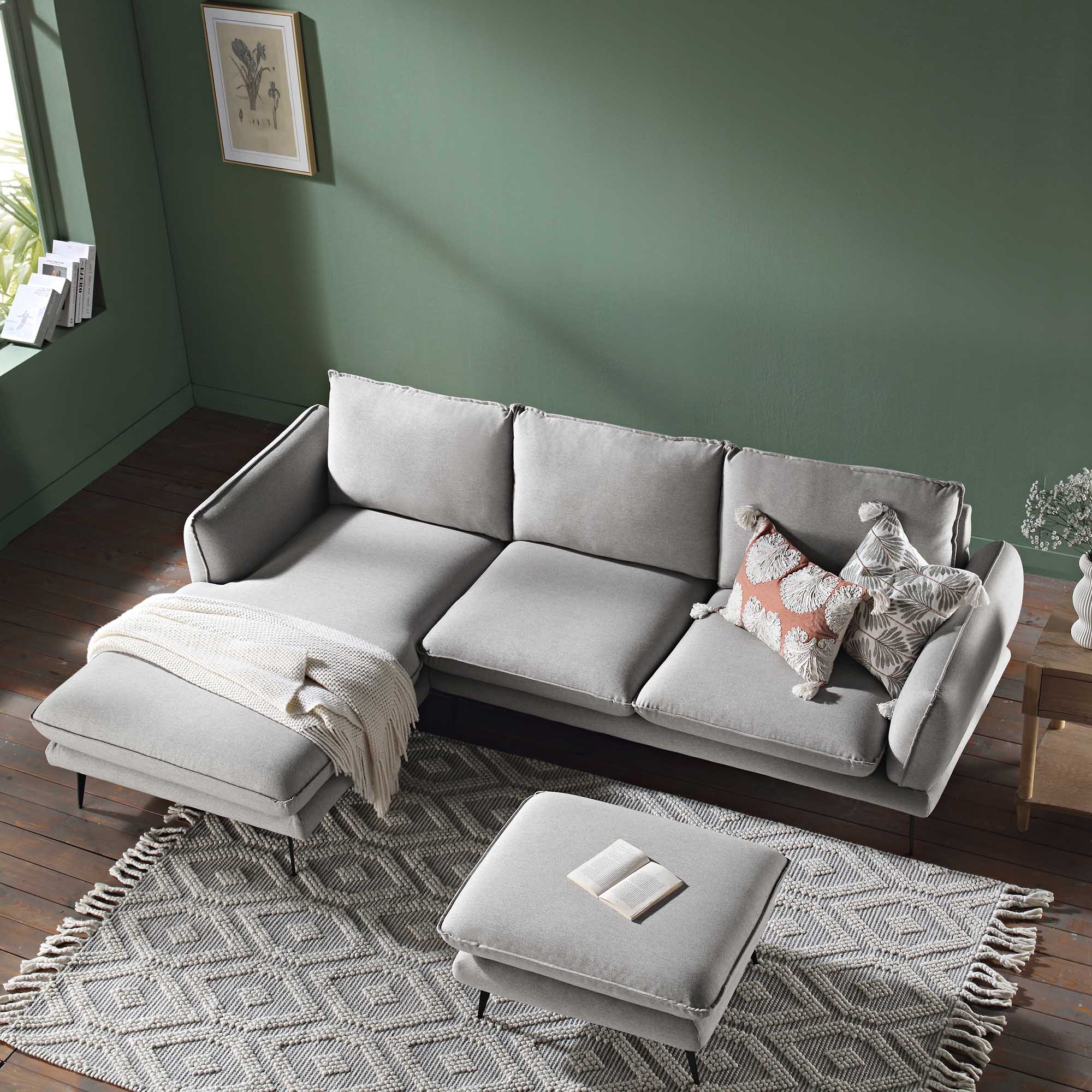 Obriel Grey Marl Fabric Sofa, Grande Chaise Sofa Left Hand Facing - Image 3