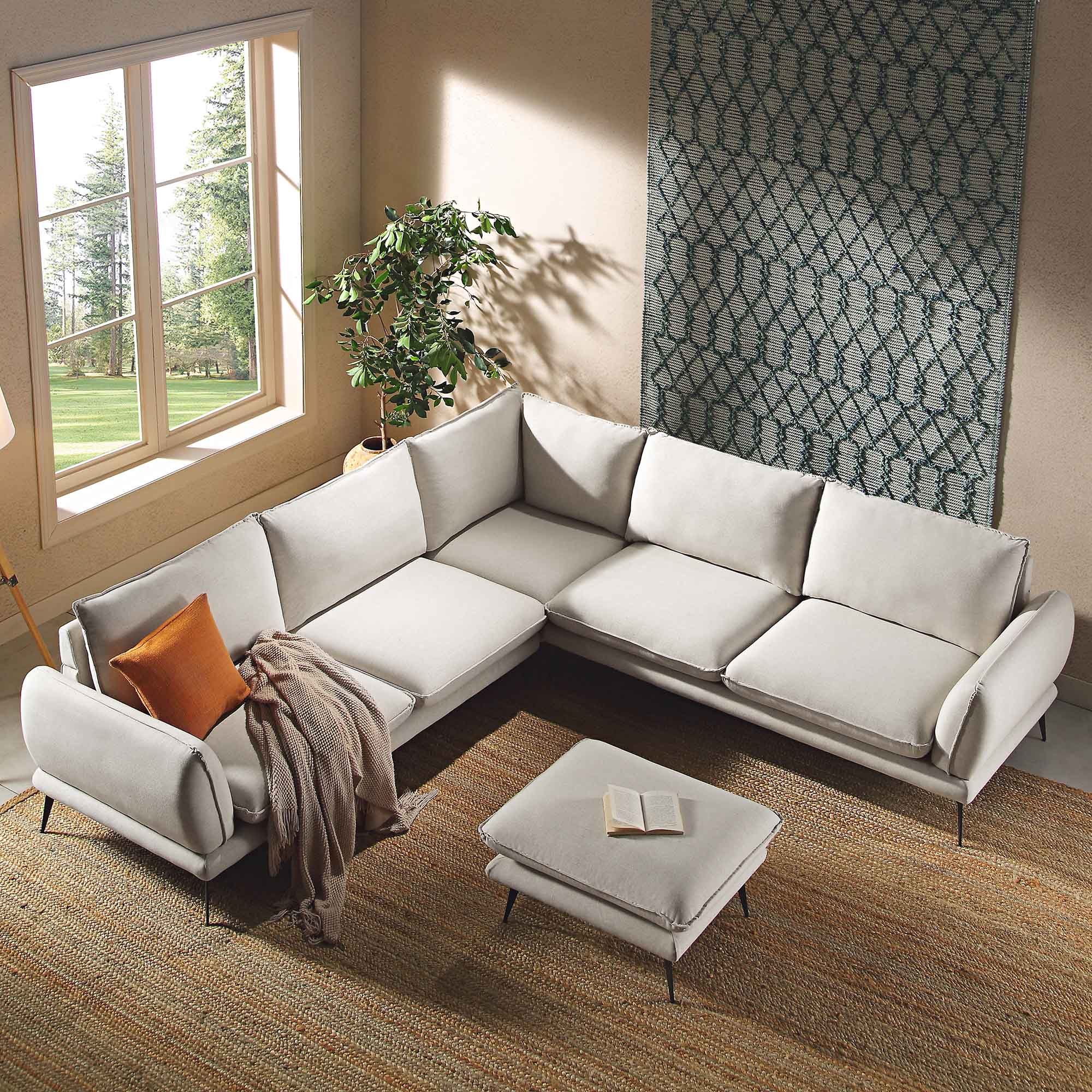 Obriel Oatmeal Fabric Grande Corner Sofa - Image 3