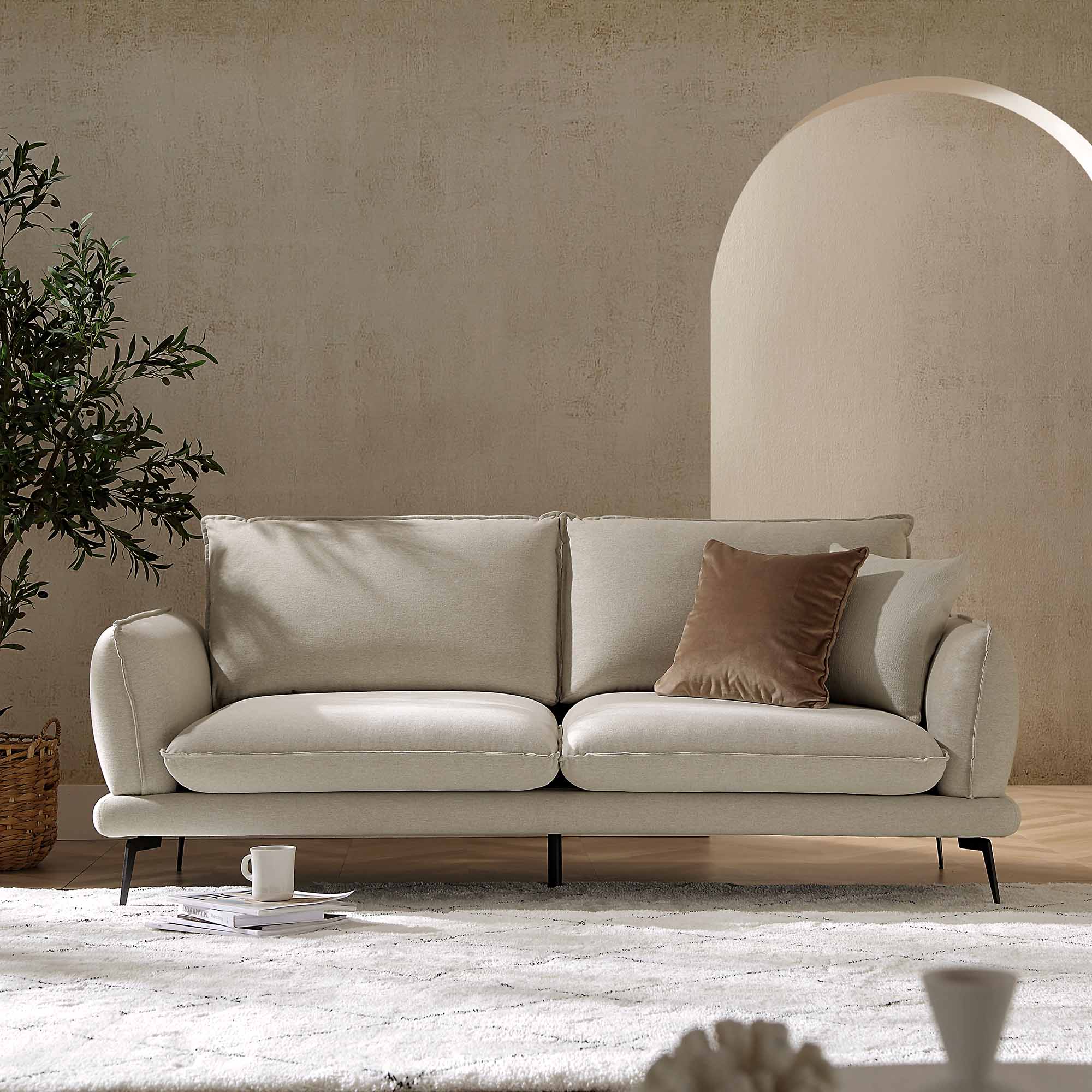 Obriel Oatmeal Fabric Sofa, 3-Seater - Image 2