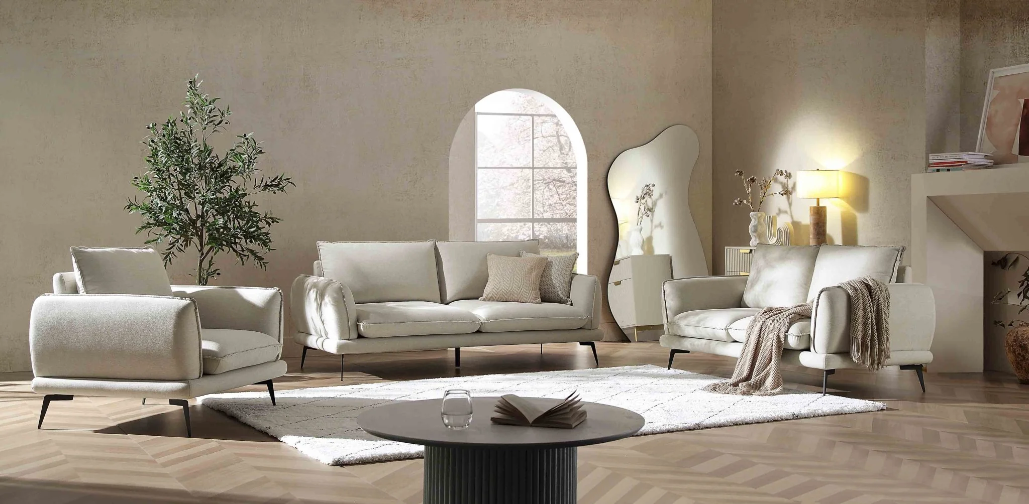 Obriel Oatmeal Fabric Sofa, 2-Seater - Image 3