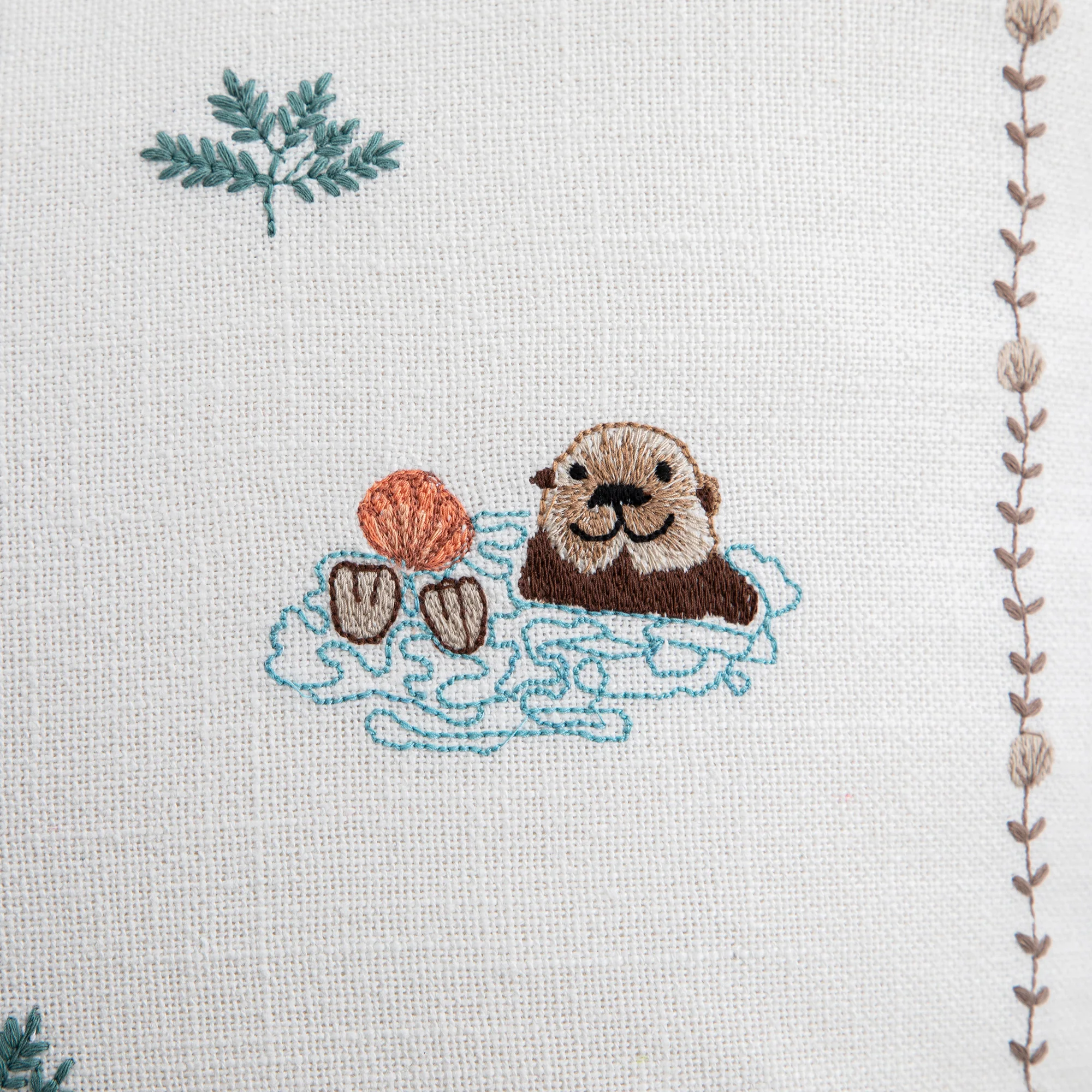 Whimsical Animals Otterly Adorable Hand Embroidered Cushion - Image 6