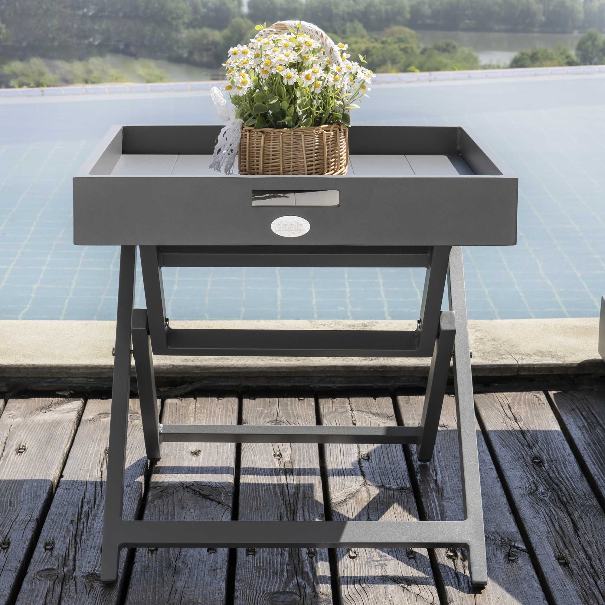 Pedra Aluminium Outdoor Side Tray Table, Grey - Image 2