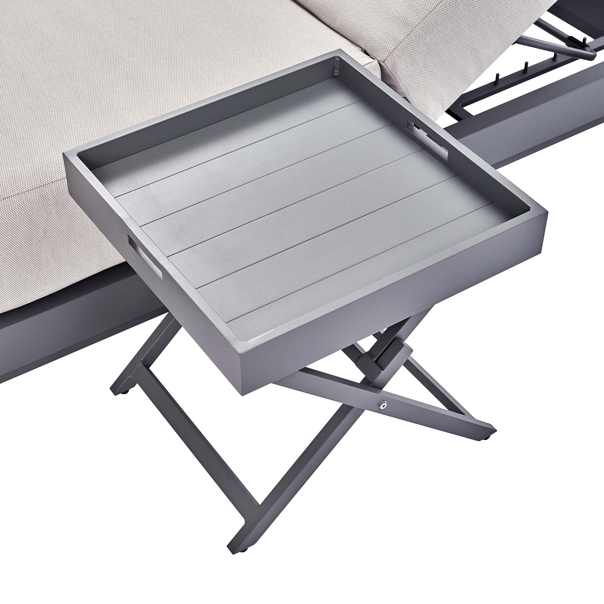 Pedra Aluminium Outdoor Side Tray Table, Grey - Image 3