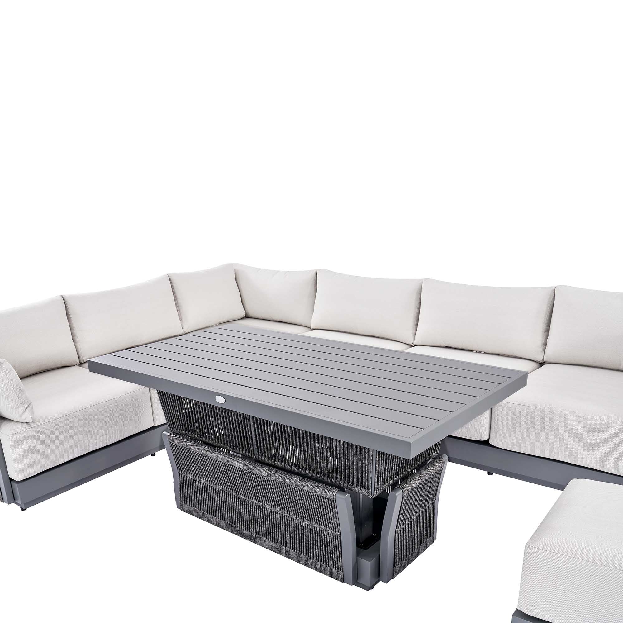 Pedra Rope and Aluminium Large Corner Casual Dining Set with Rising Table, Grey - Image 14