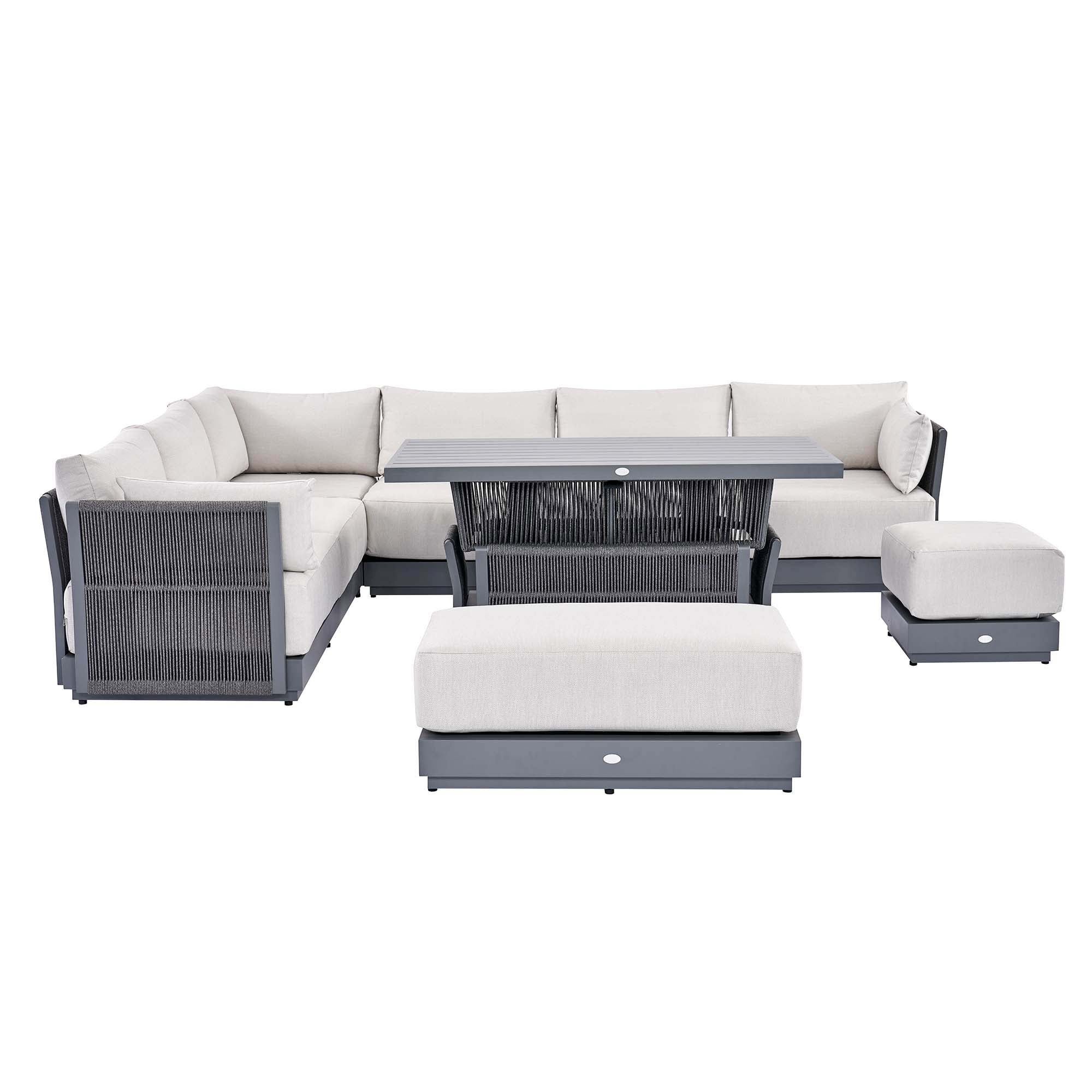 Pedra Rope and Aluminium Large Corner Casual Dining Set with Rising Table, Grey - Image 7