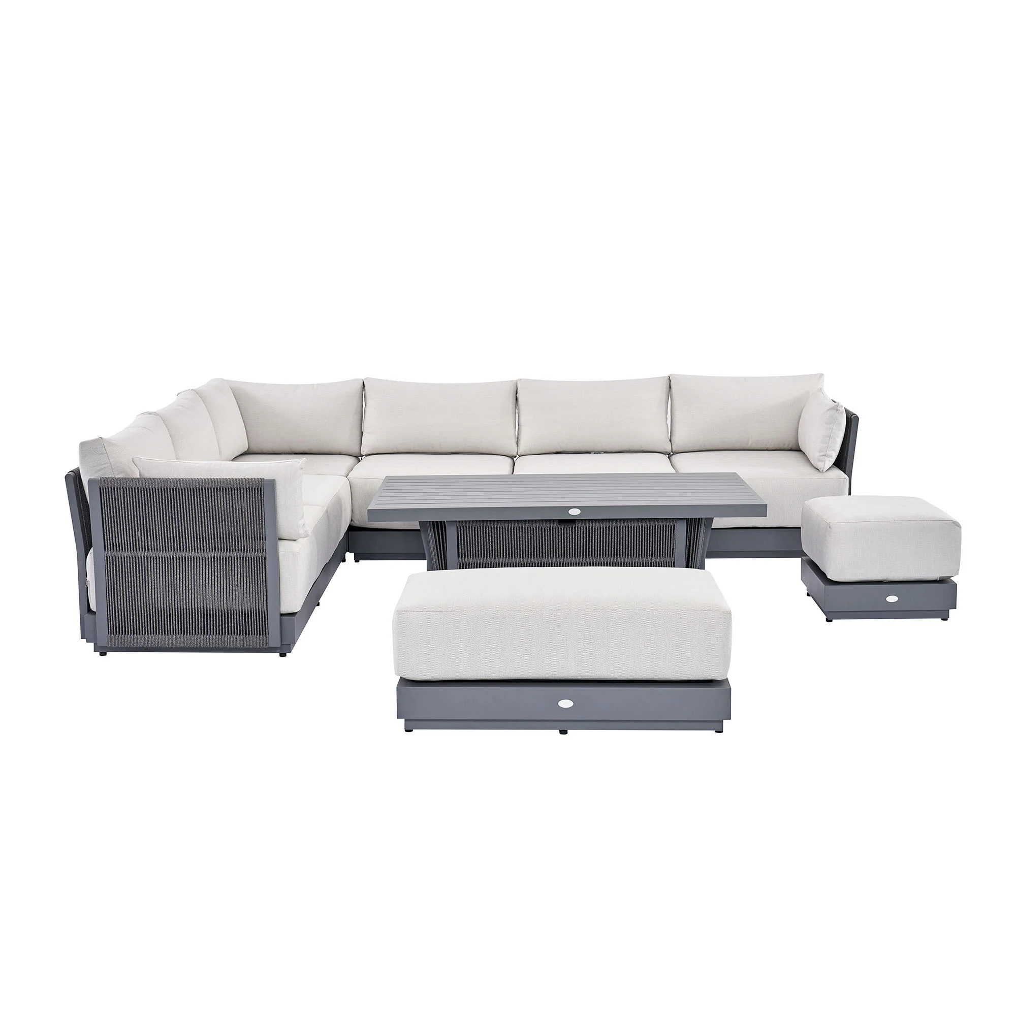 Pedra Rope and Aluminium Large Corner Casual Dining Set with Rising Table, Grey - Image 8