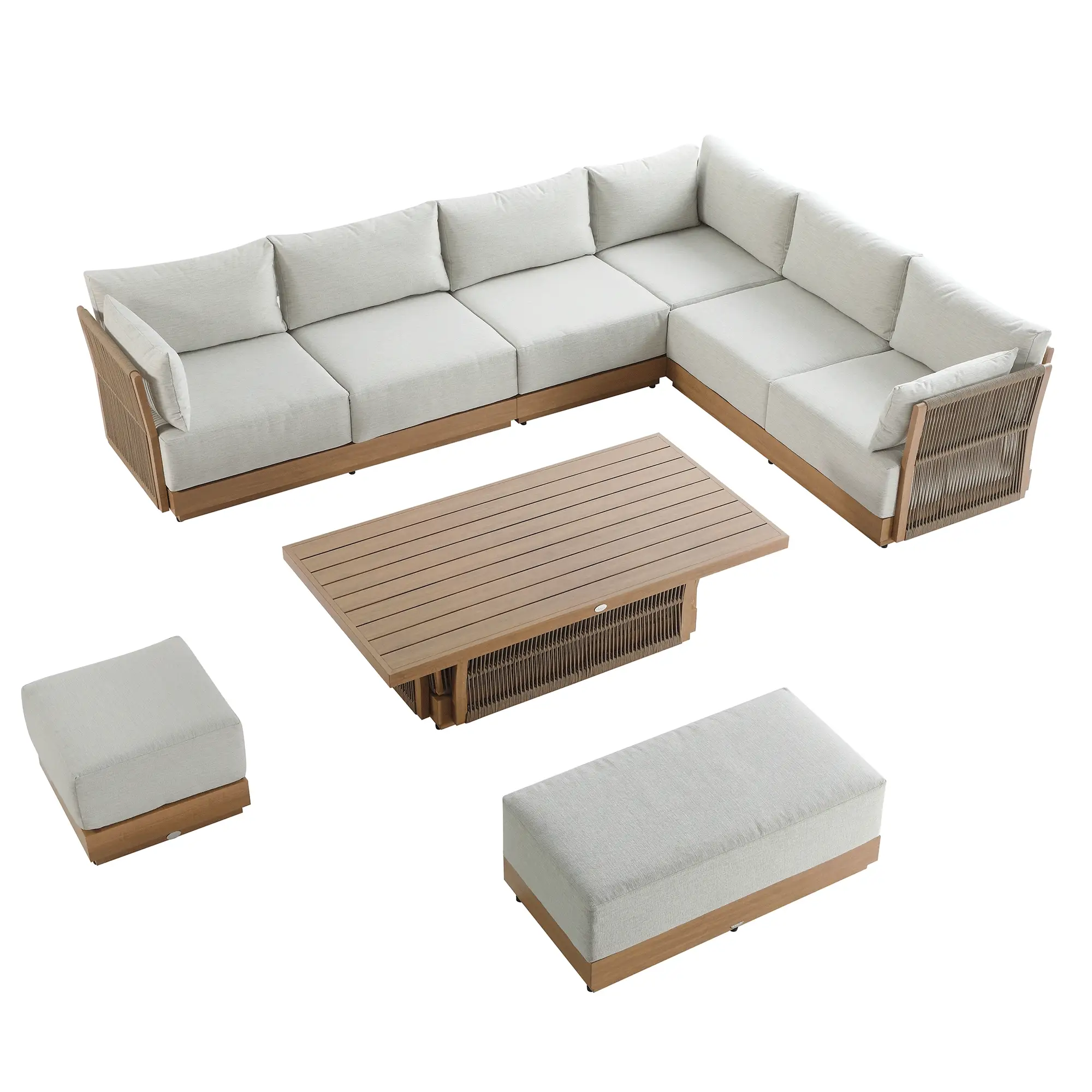 Pedra Rope and Aluminium Large Corner Casual Dining Set with Rising Table, Natural - Image 2