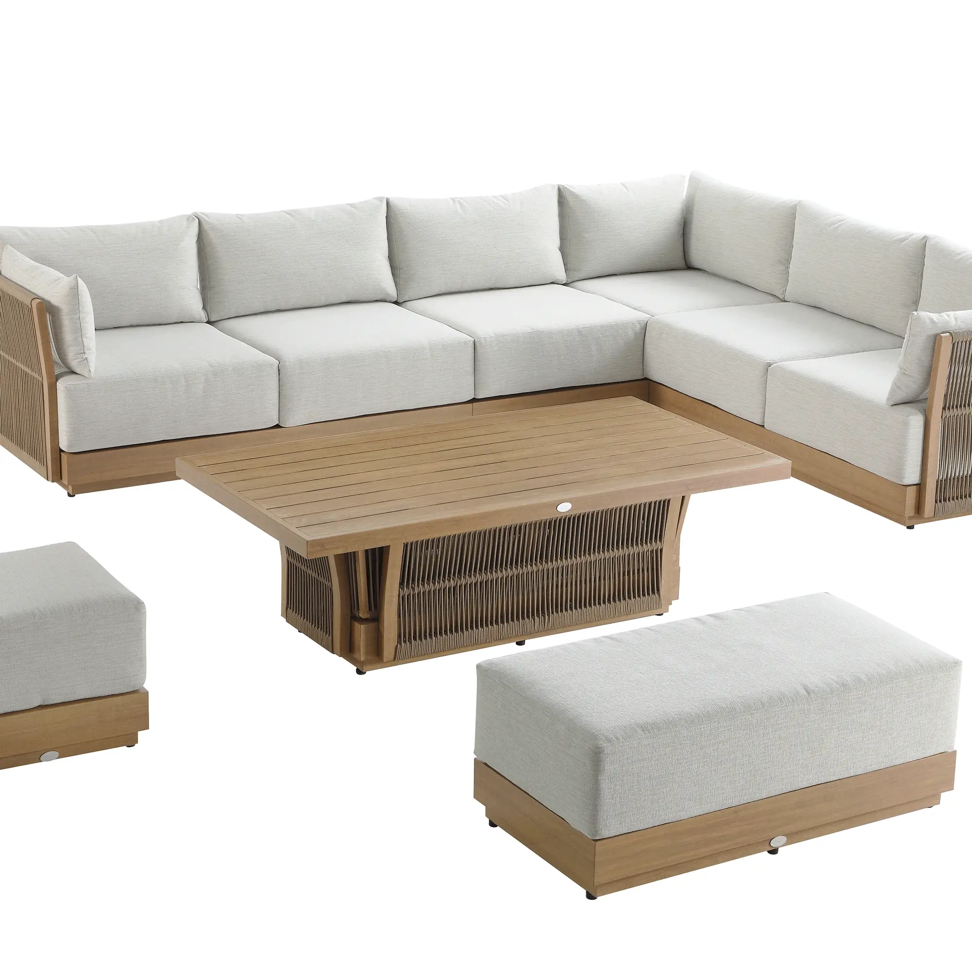 Pedra Rope and Aluminium Large Corner Casual Dining Set with Rising Table, Natural - Image 4