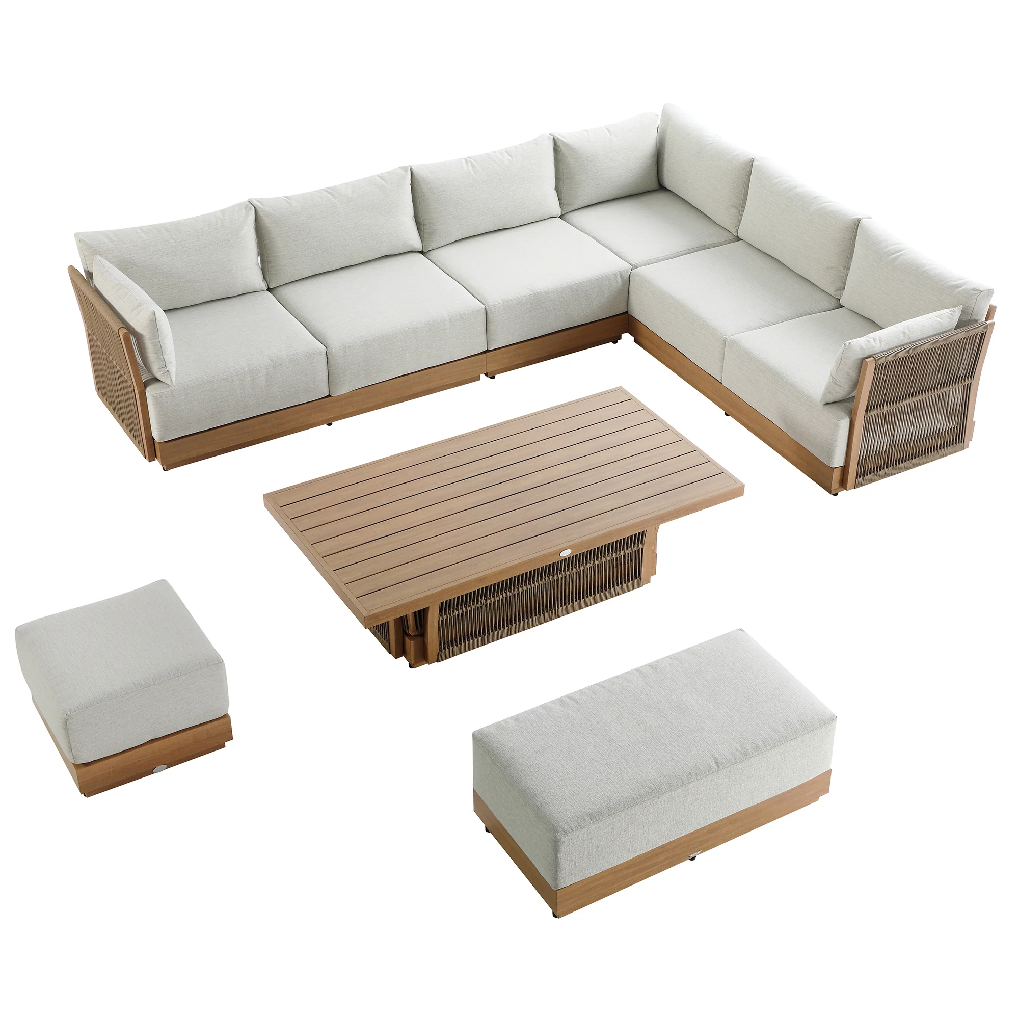 Pedra Rope and Aluminium Large Corner Casual Dining Set with Rising Table, Natural - Image 7