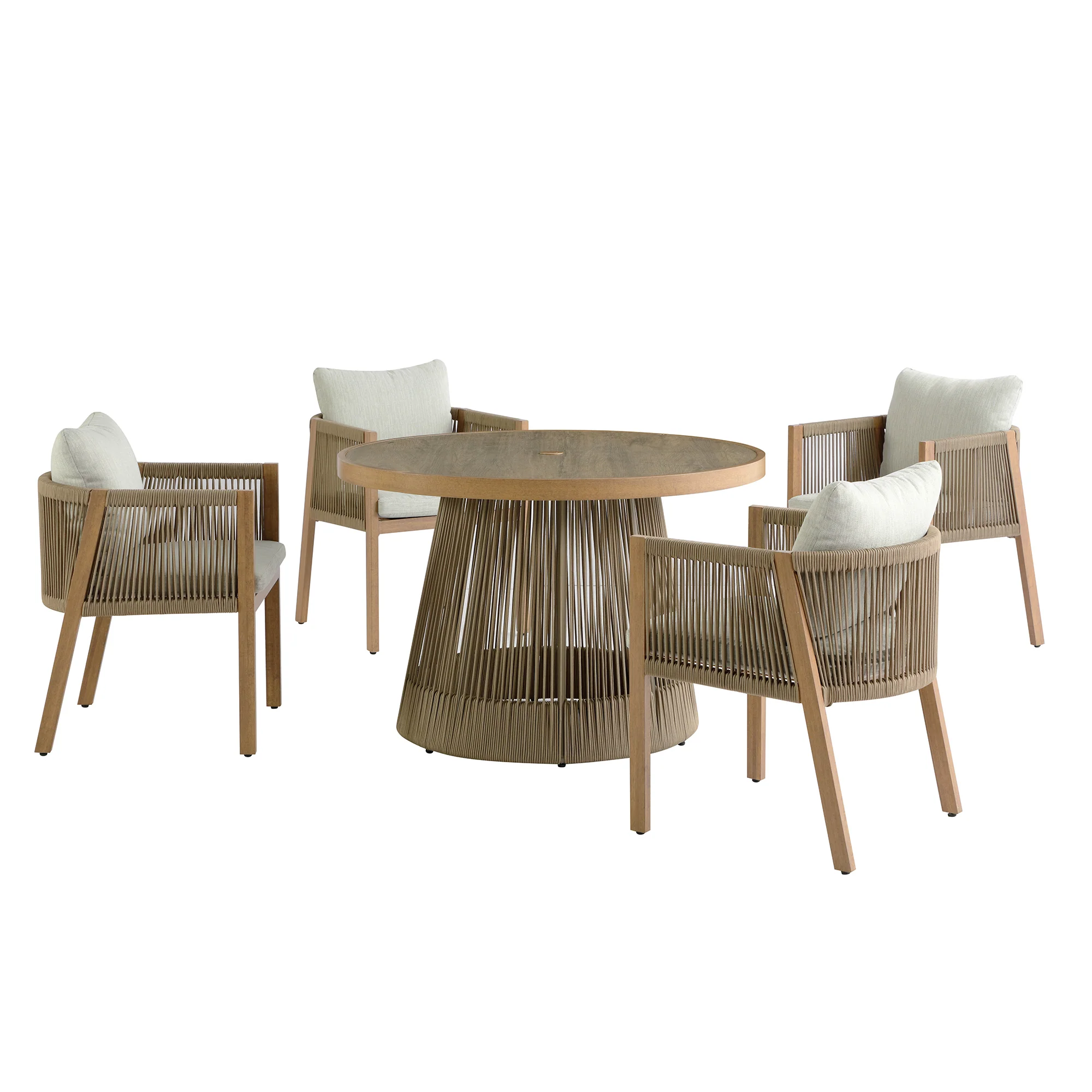 Pedra Rope and Aluminium Outdoor 4-Seater Round Dining Set, Natural - Image 10