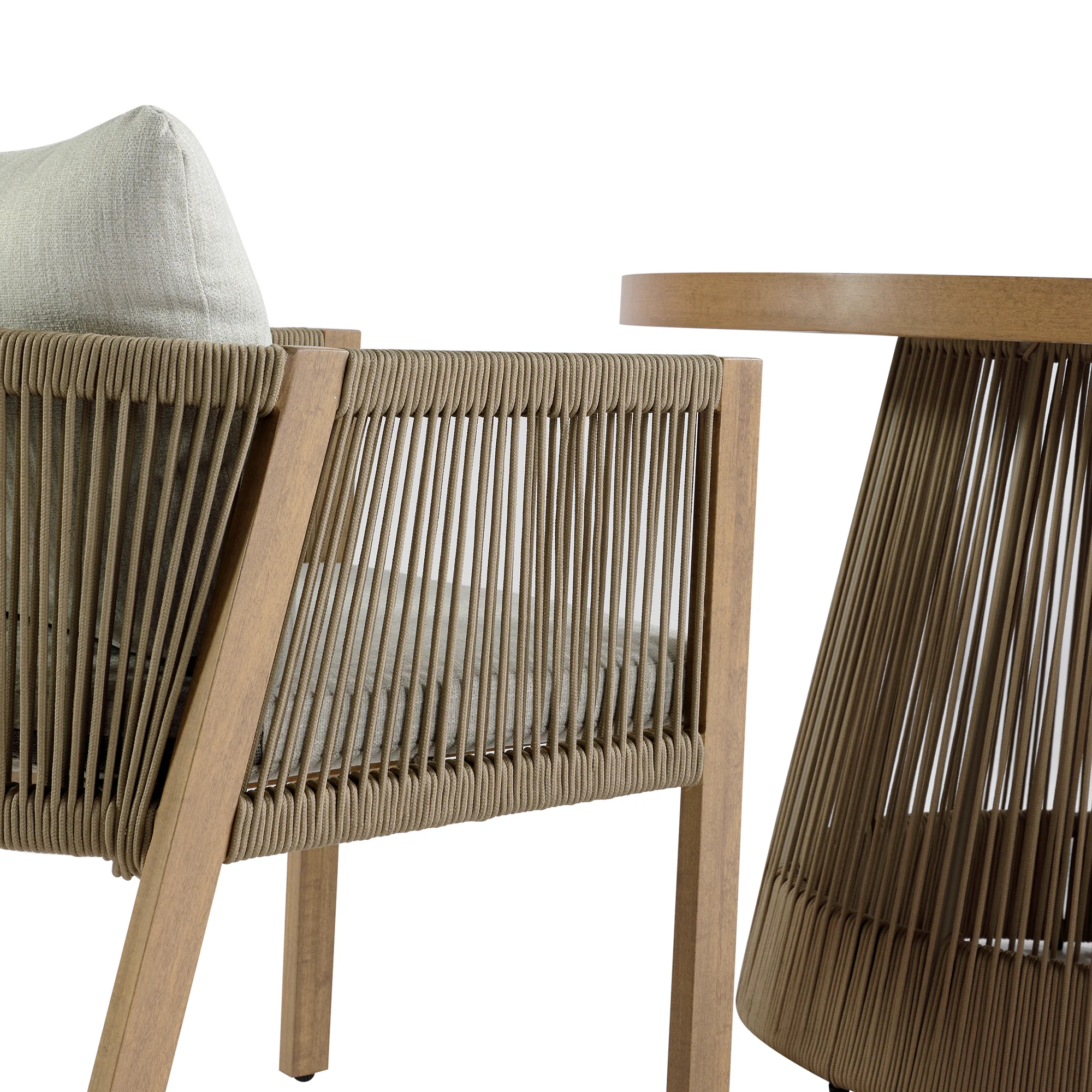 Pedra Rope and Aluminium Outdoor 4-Seater Round Dining Set, Natural - Image 15