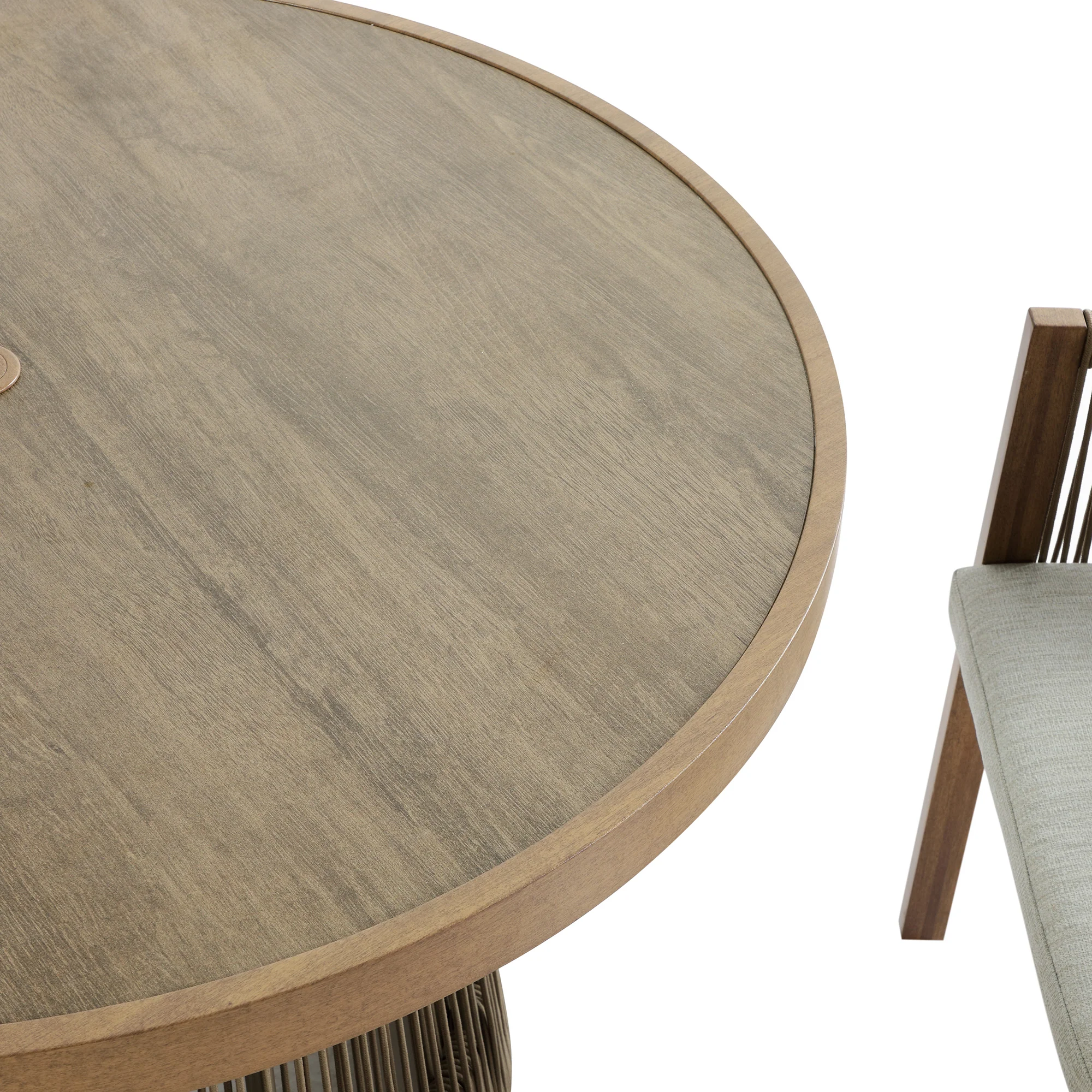 Pedra Rope and Aluminium Outdoor 4-Seater Round Dining Set, Natural - Image 19