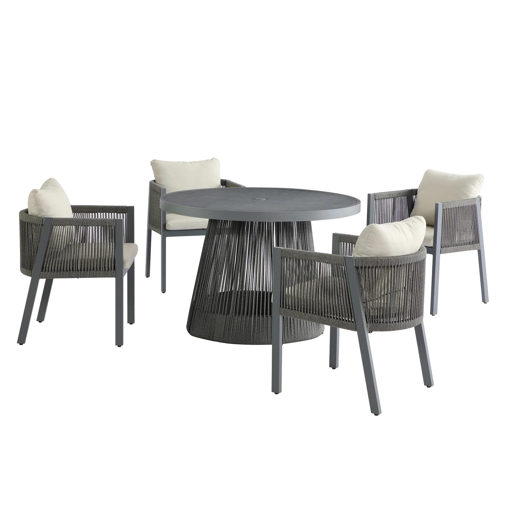 Pedra Rope and Aluminium Outdoor 4-Seater Round Dining Set, Grey - Image 12