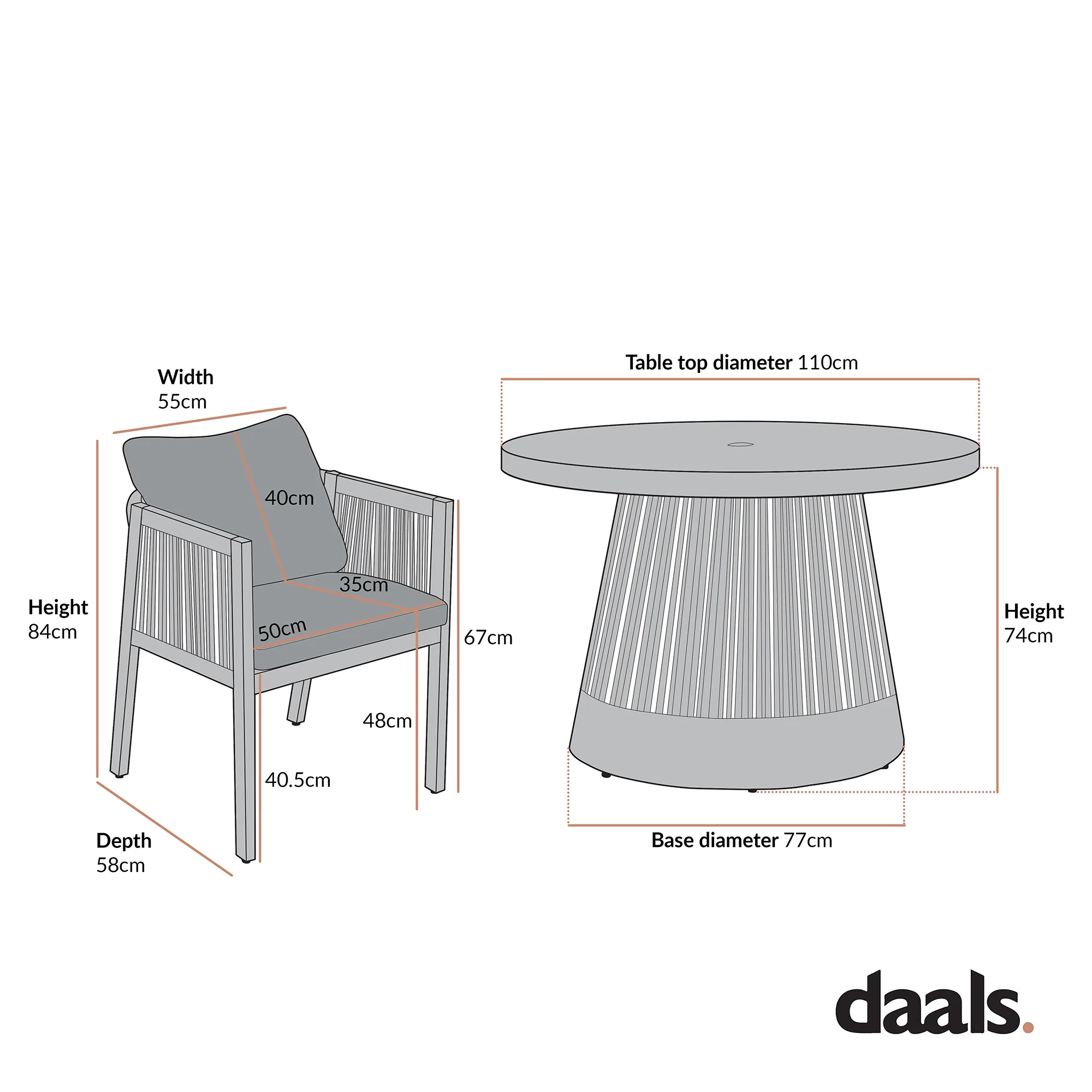 Pedra Rope and Aluminium Outdoor 4-Seater Round Dining Set, Natural - Image 12
