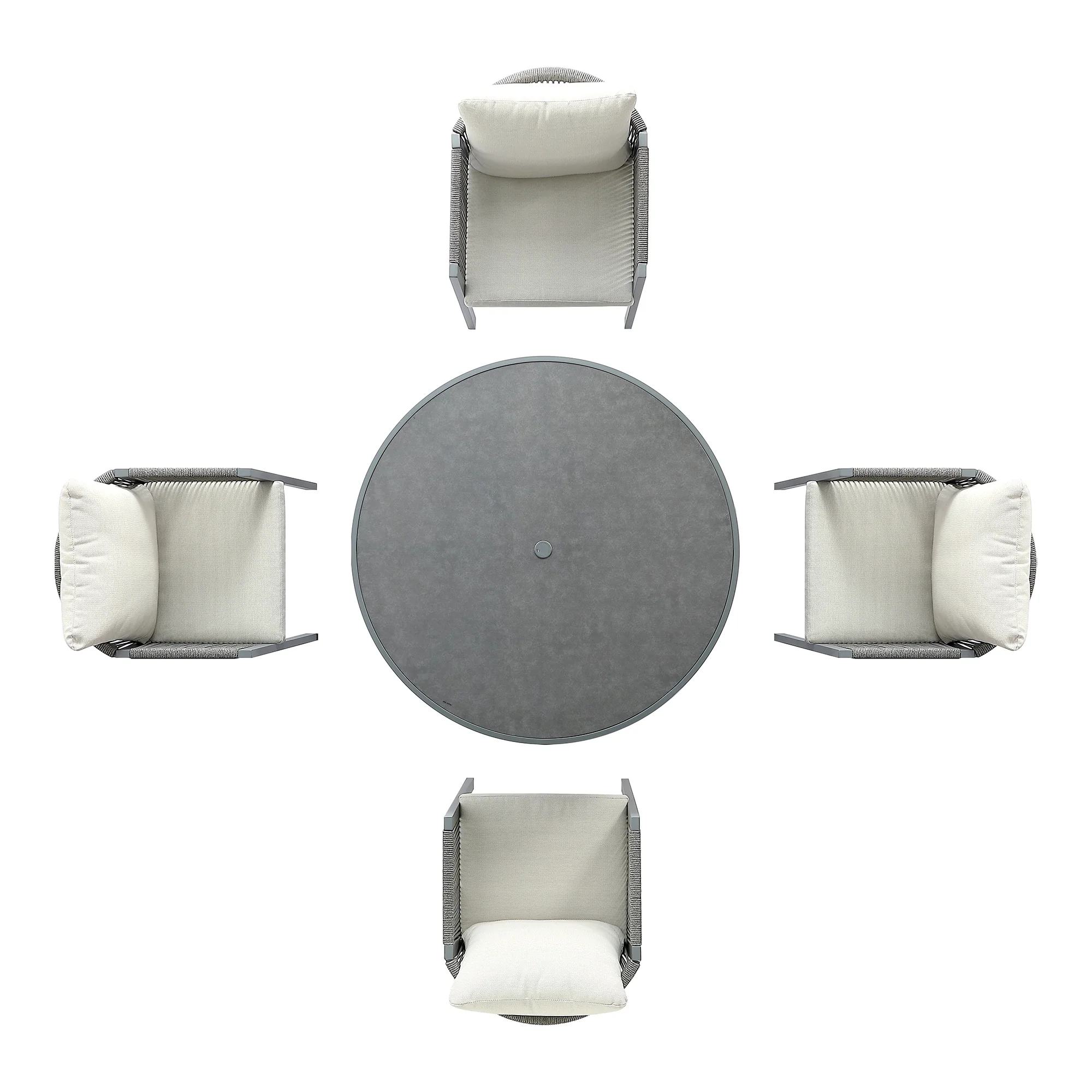 Pedra Rope and Aluminium Outdoor 4-Seater Round Dining Set, Grey - Image 14