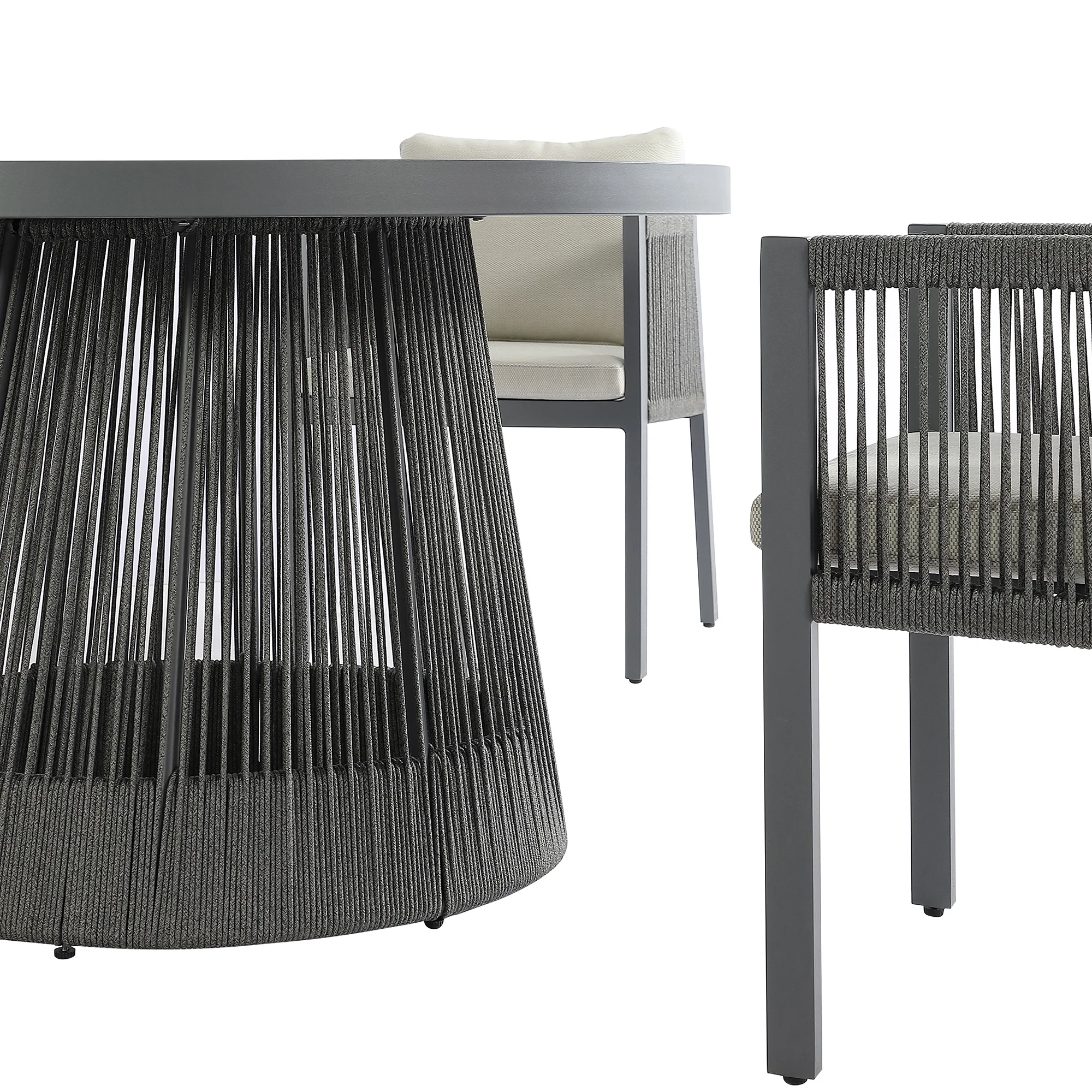 Pedra Rope and Aluminium Outdoor 4-Seater Round Dining Set, Grey - Image 15