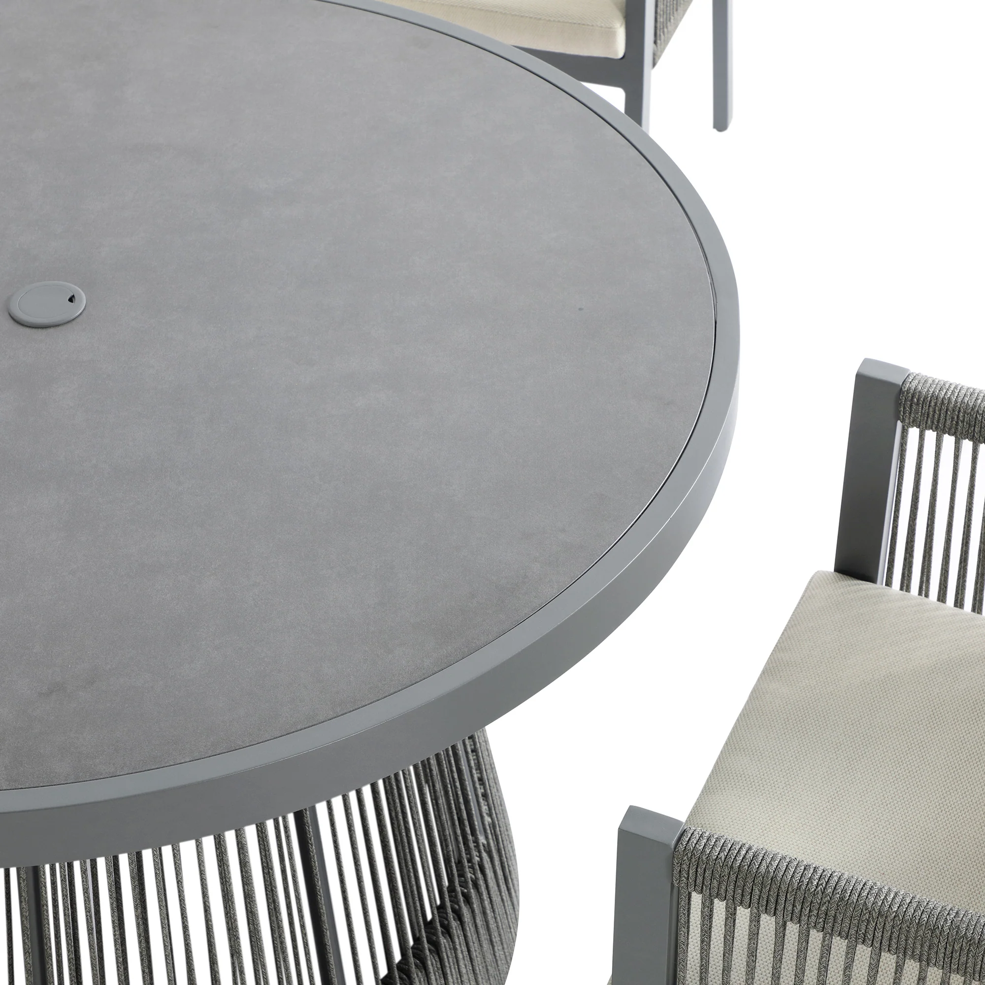 Pedra Rope and Aluminium Outdoor 4-Seater Round Dining Set, Grey - Image 18