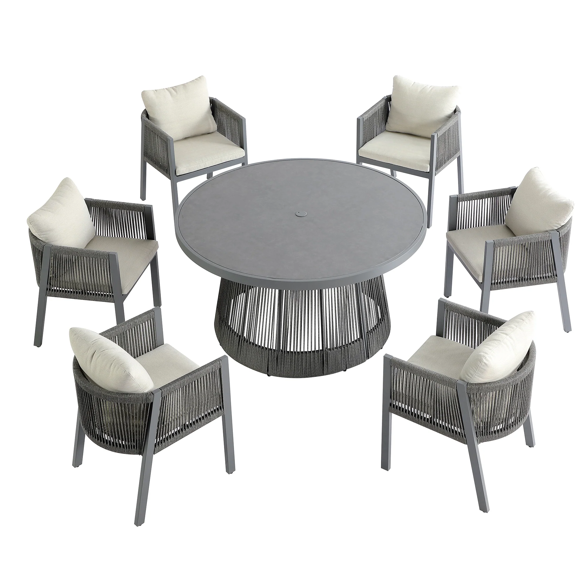 Pedra Rope and Aluminium Outdoor 6-Seater Round Dining Set, Grey - Image 10