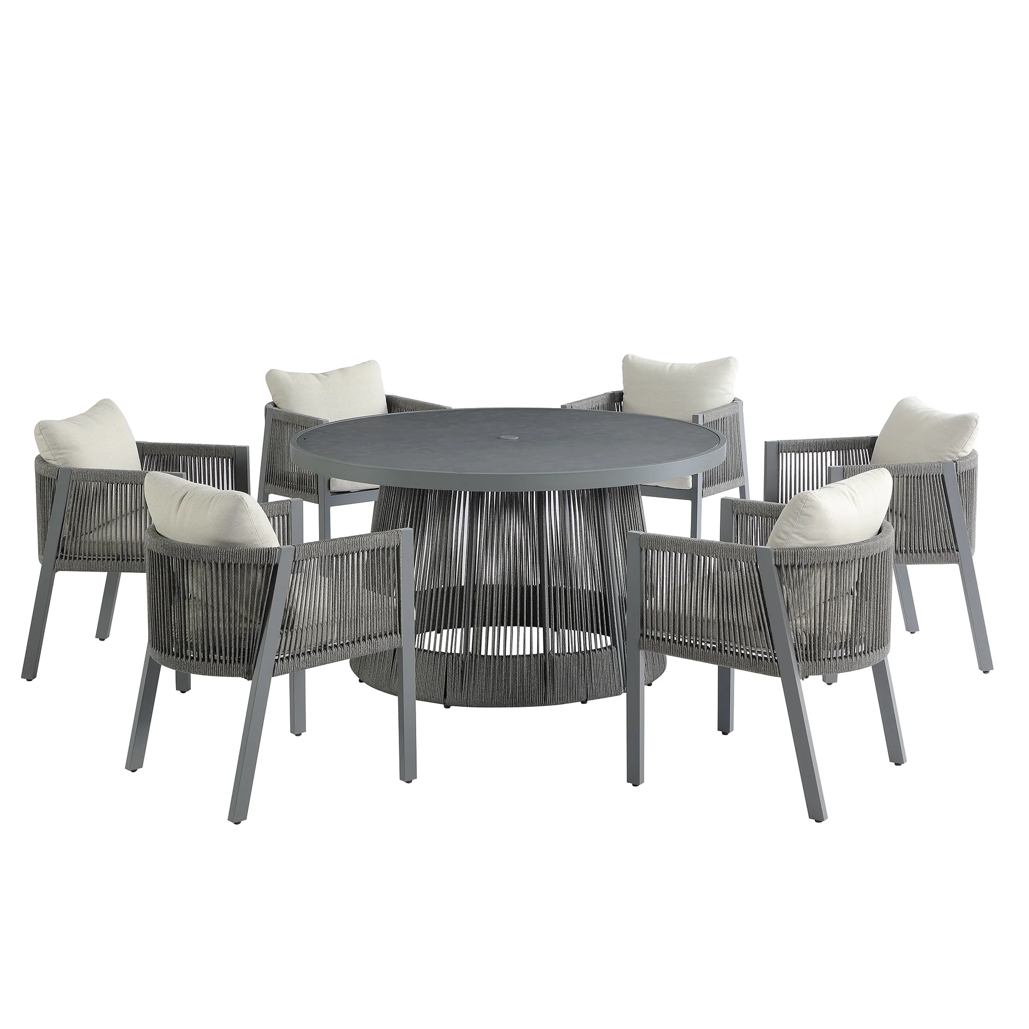 Pedra Rope and Aluminium Outdoor 6-Seater Round Dining Set, Grey - Image 11