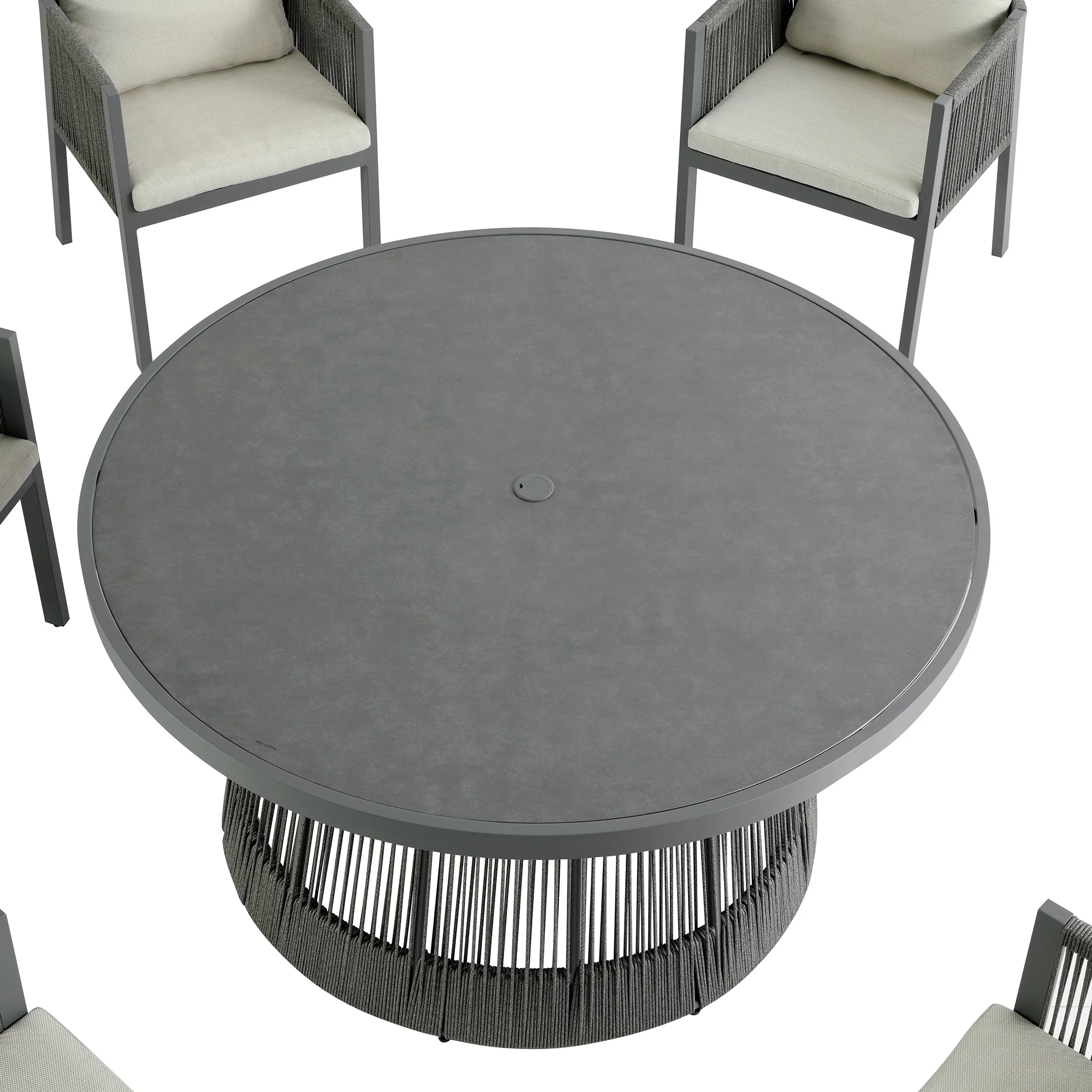 Pedra Rope and Aluminium Outdoor 6-Seater Round Dining Set, Grey - Image 15