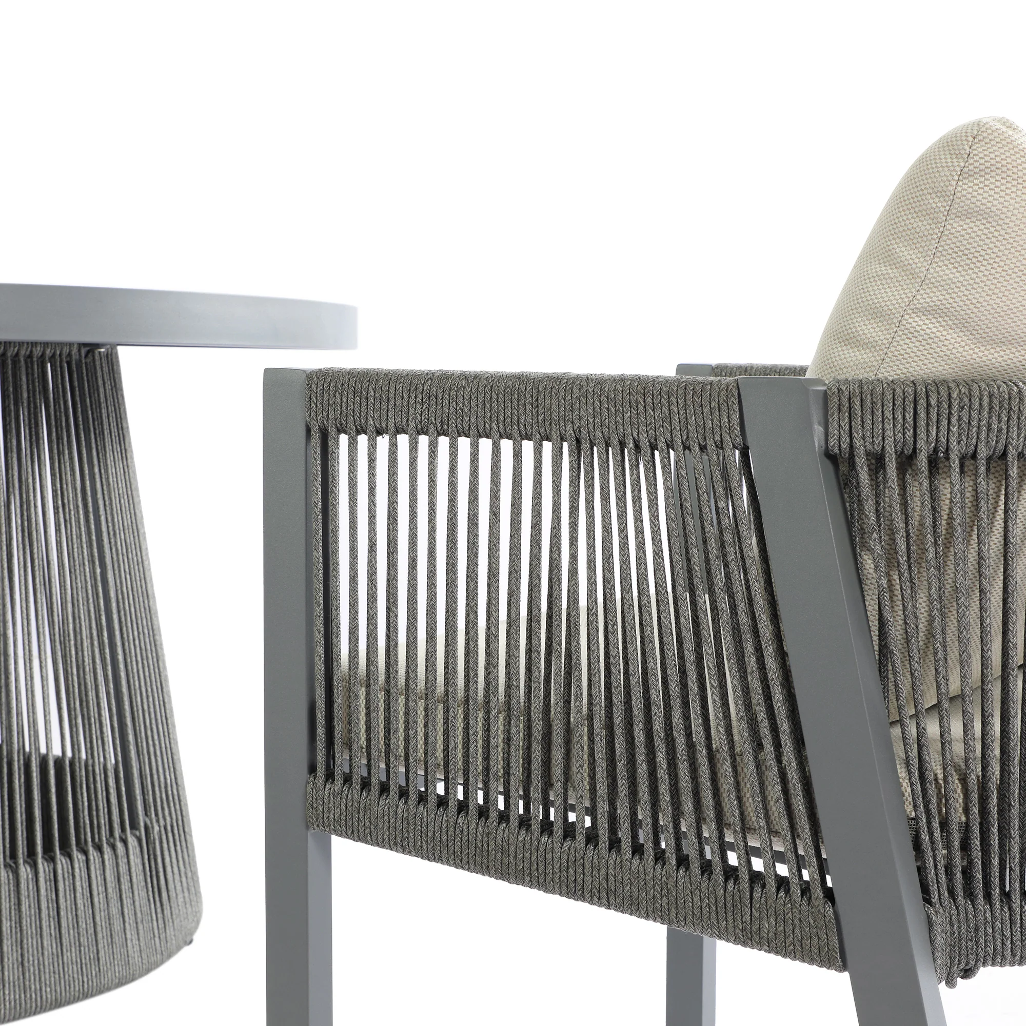 Pedra Rope and Aluminium Outdoor 6-Seater Round Dining Set, Grey - Image 18