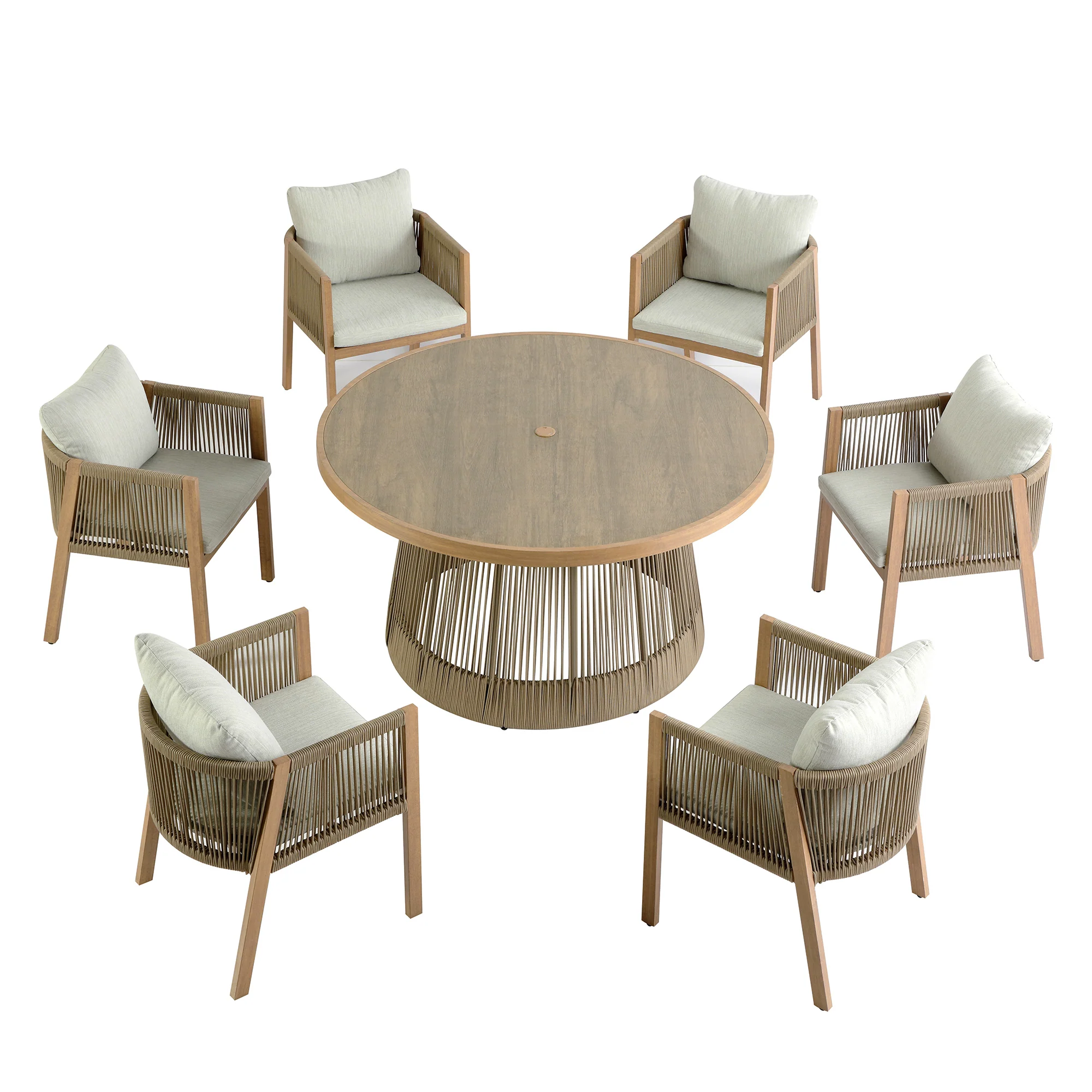 Pedra Rope and Aluminium Outdoor 6-Seater Round Dining Set, Natural - Image 10