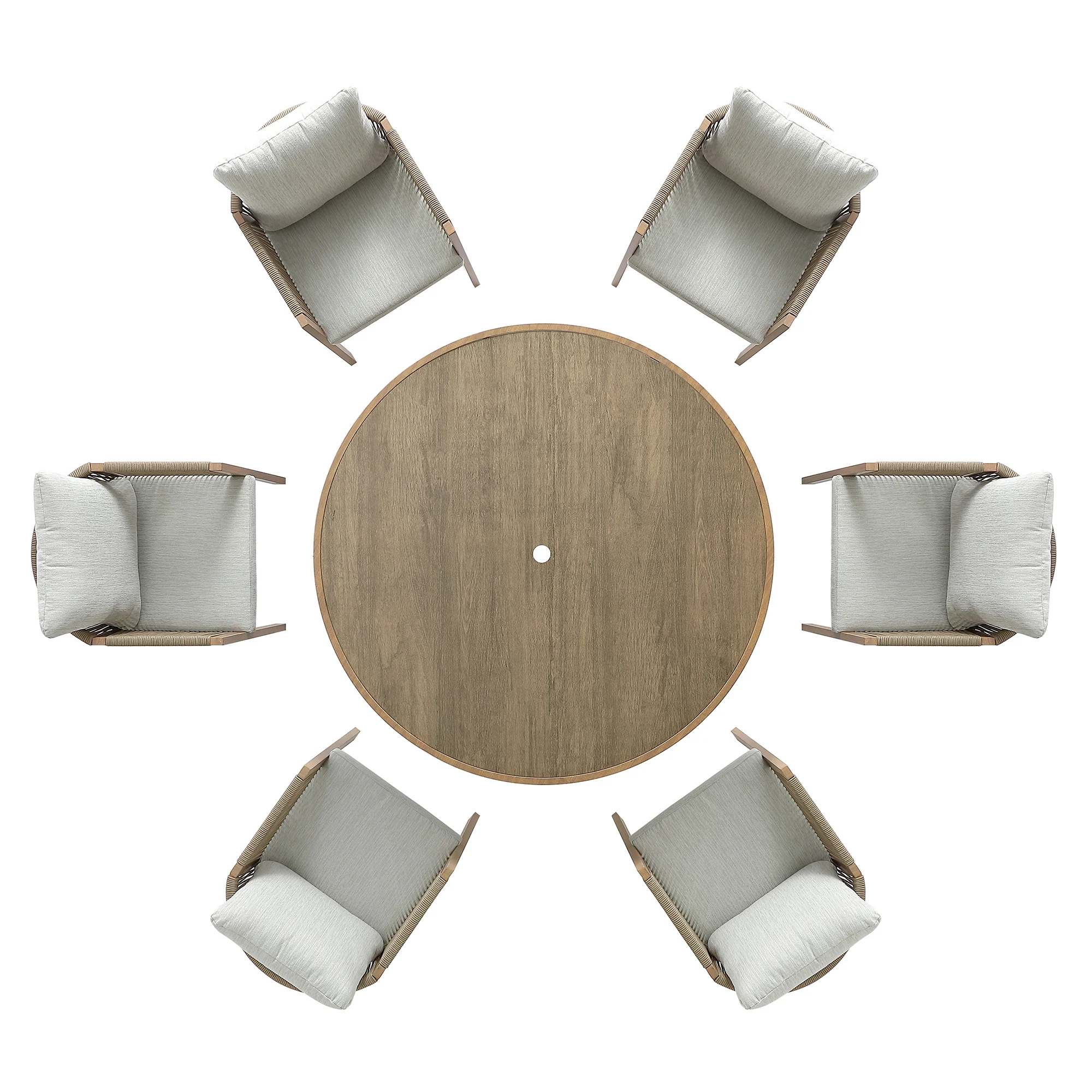 Pedra Rope and Aluminium Outdoor 6-Seater Round Dining Set, Natural - Image 12