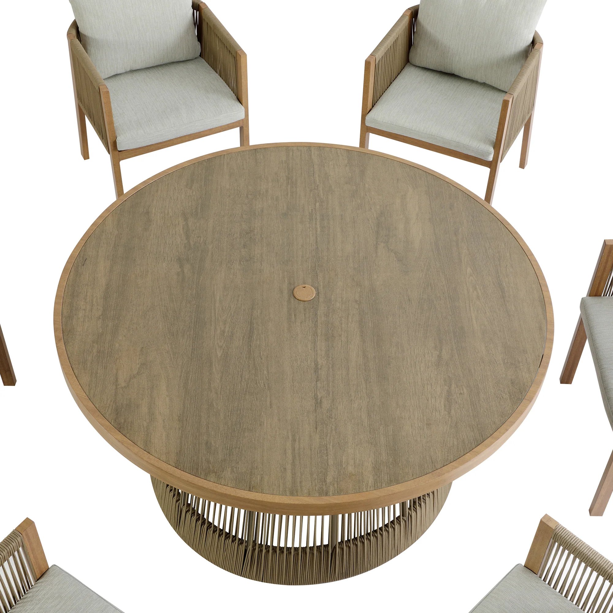 Pedra Rope and Aluminium Outdoor 6-Seater Round Dining Set, Natural - Image 13