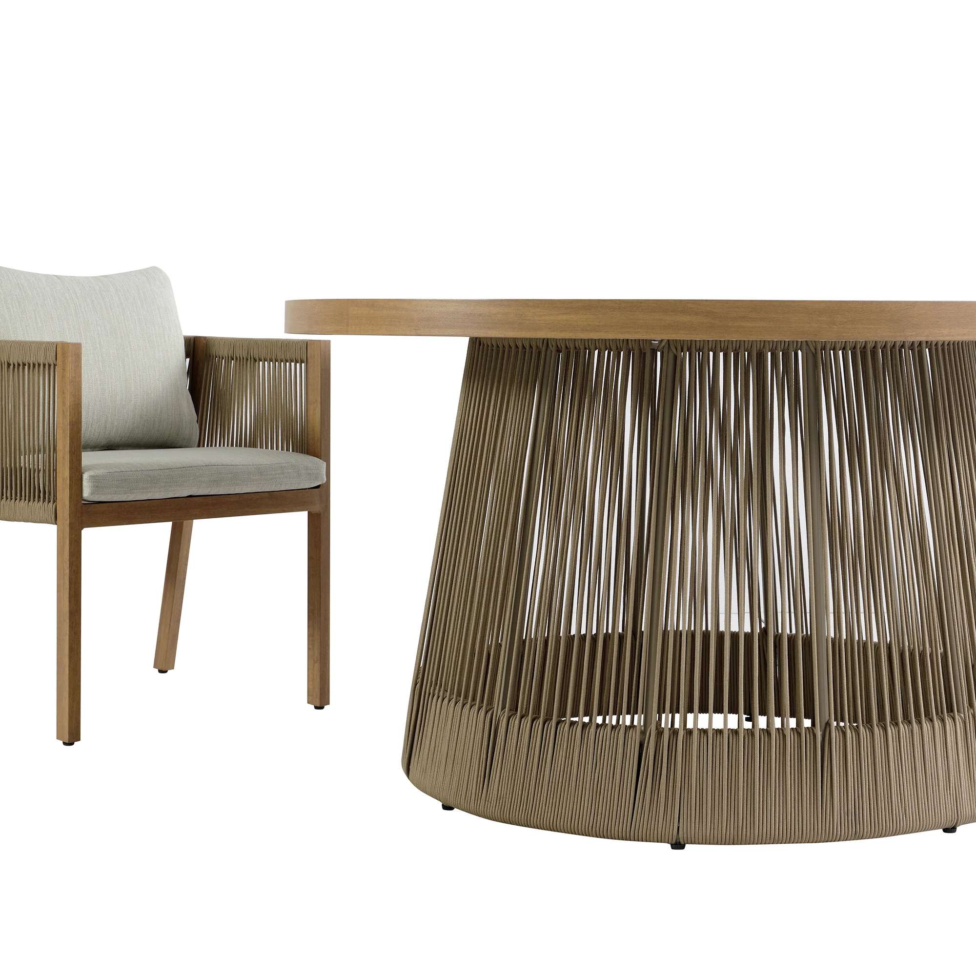 Pedra Rope and Aluminium Outdoor 6-Seater Round Dining Set, Natural - Image 14
