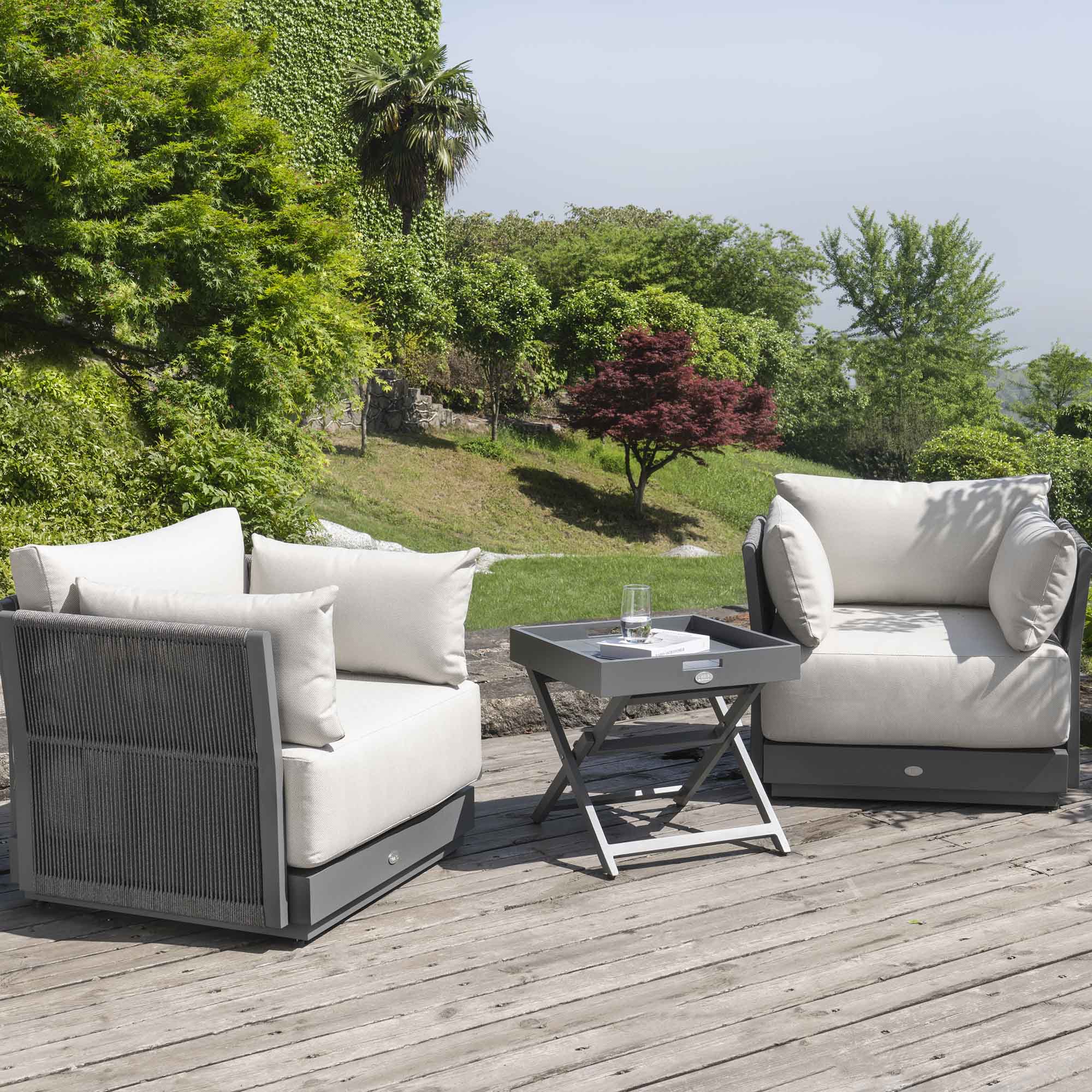 Pedra Rope and Aluminium Outdoor Bistro Set, Grey - Image 2