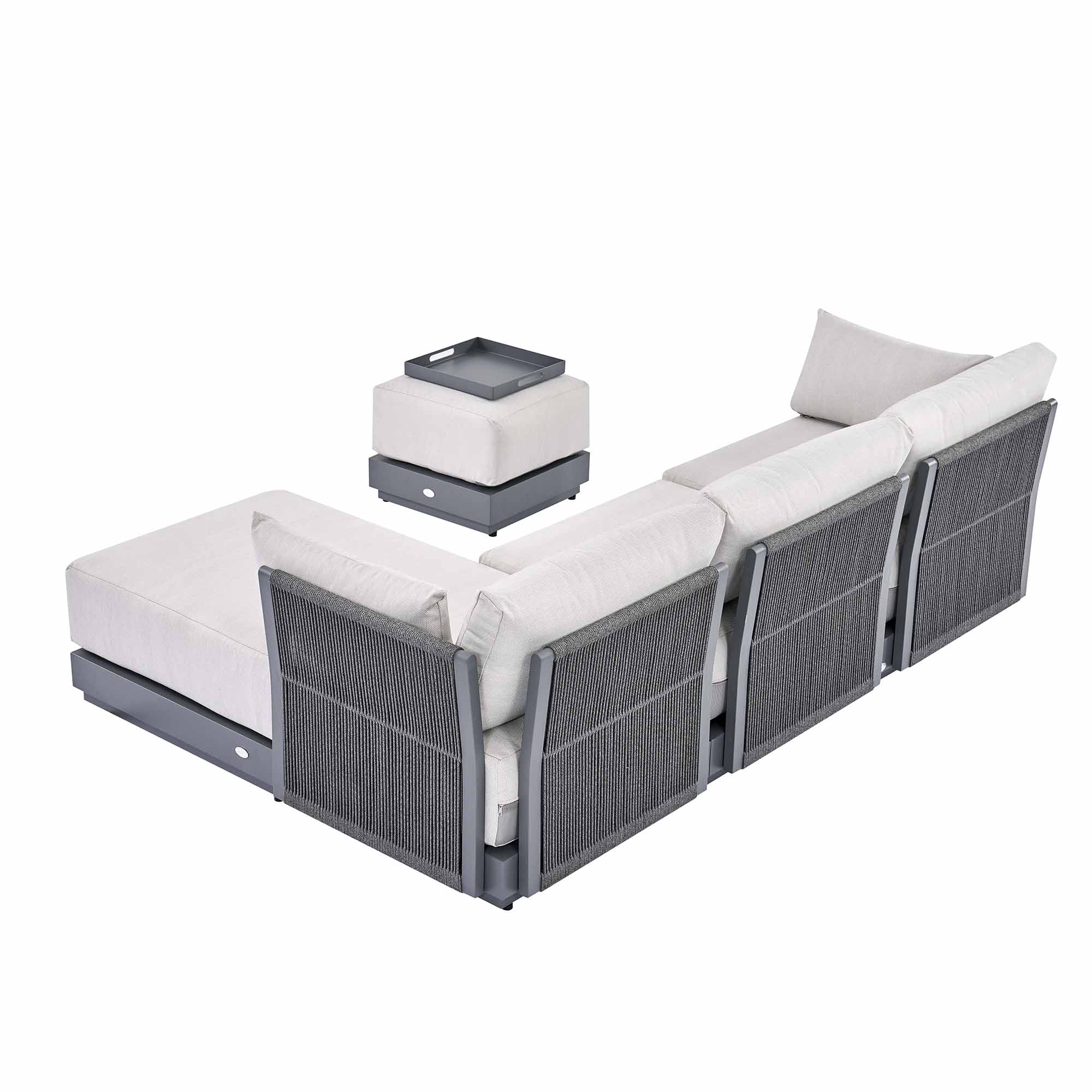 Pedra Rope and Aluminium Outdoor Chaise Sofa Set, Grey - Image 12