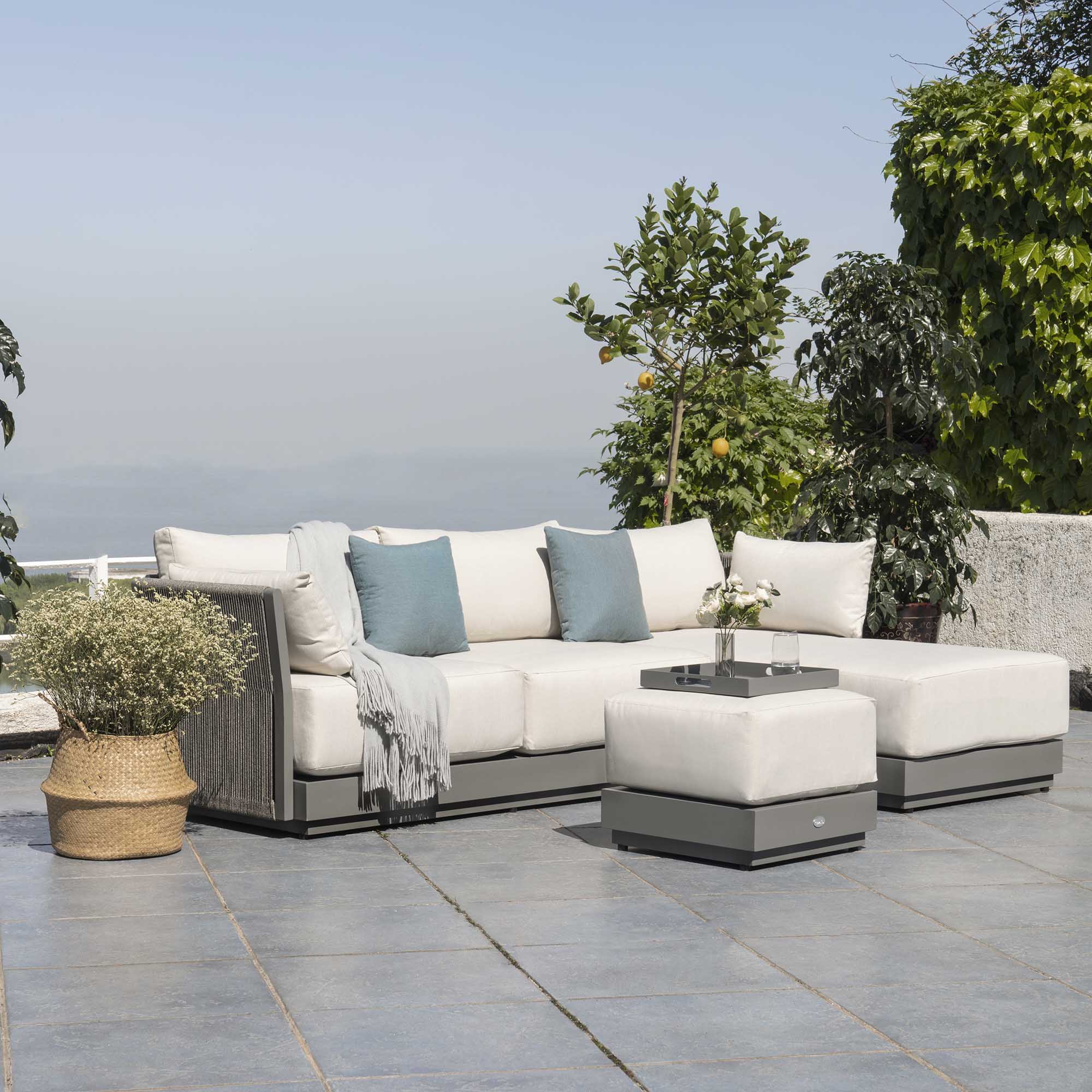 Pedra Rope and Aluminium Outdoor Chaise Sofa Set, Grey - Image 2