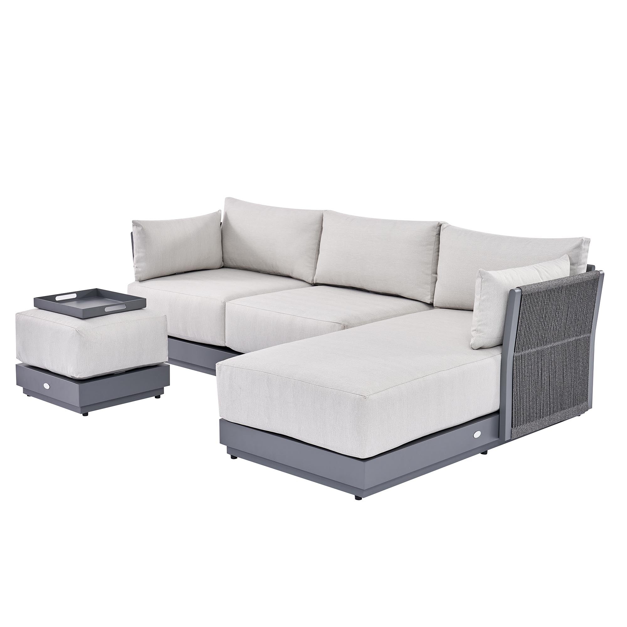 Pedra Rope and Aluminium Outdoor Chaise Sofa Set, Grey - Image 7