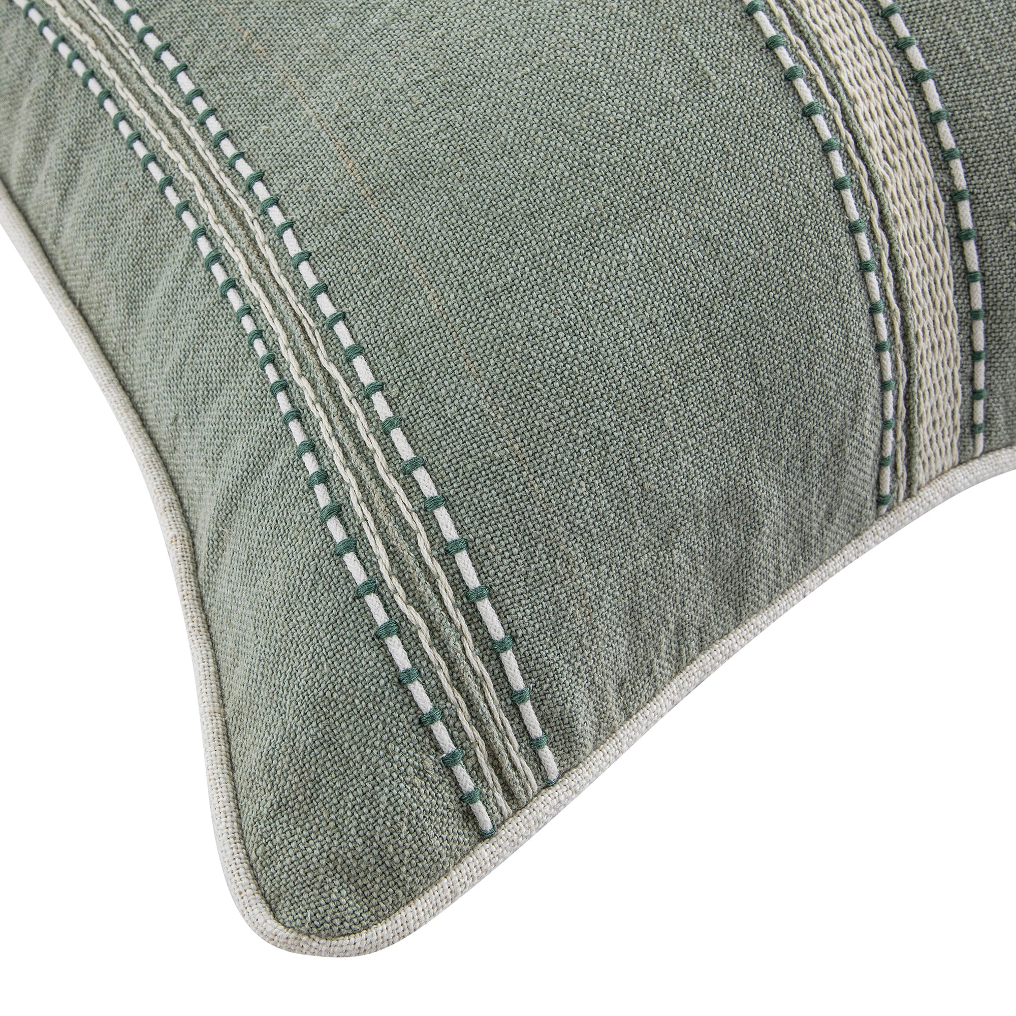 Pembroke Stripe 100% Linen Green Cushion - Image 3