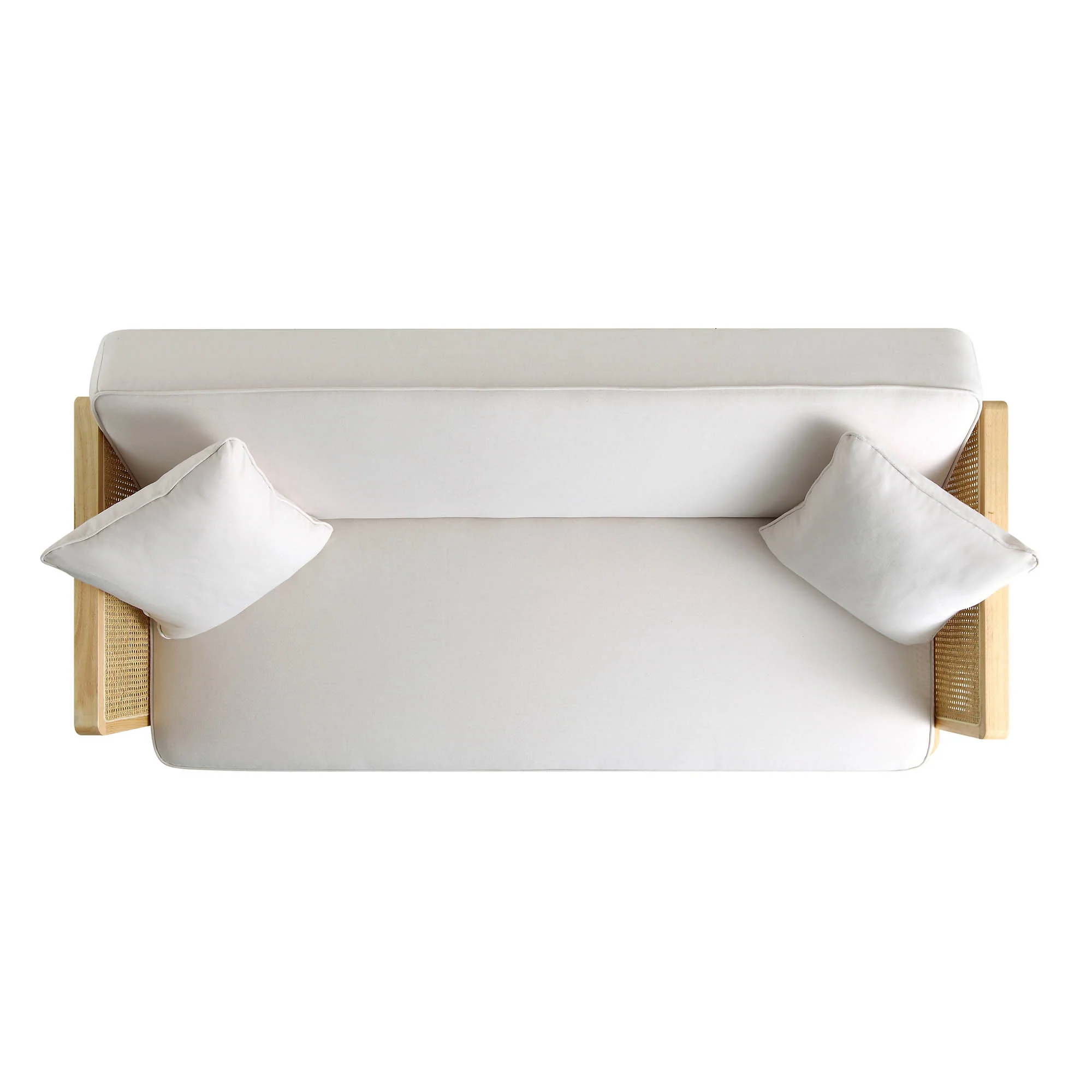 Pienza Cane Sofa Bed, Beige Woven Fabric with Natural Solid Oak Frame - Image 10