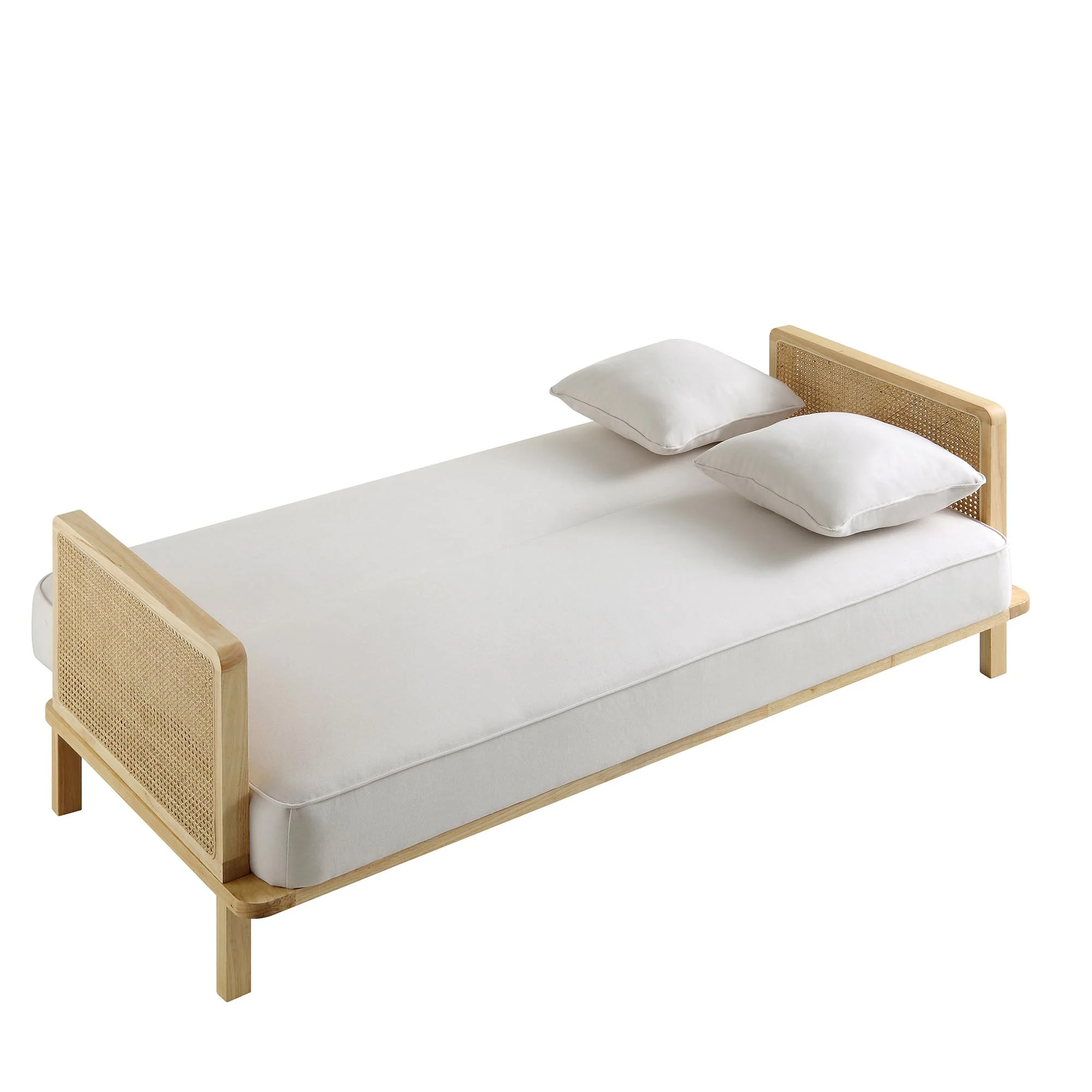 Pienza Cane Sofa Bed, Beige Woven Fabric with Natural Solid Oak Frame - Image 12