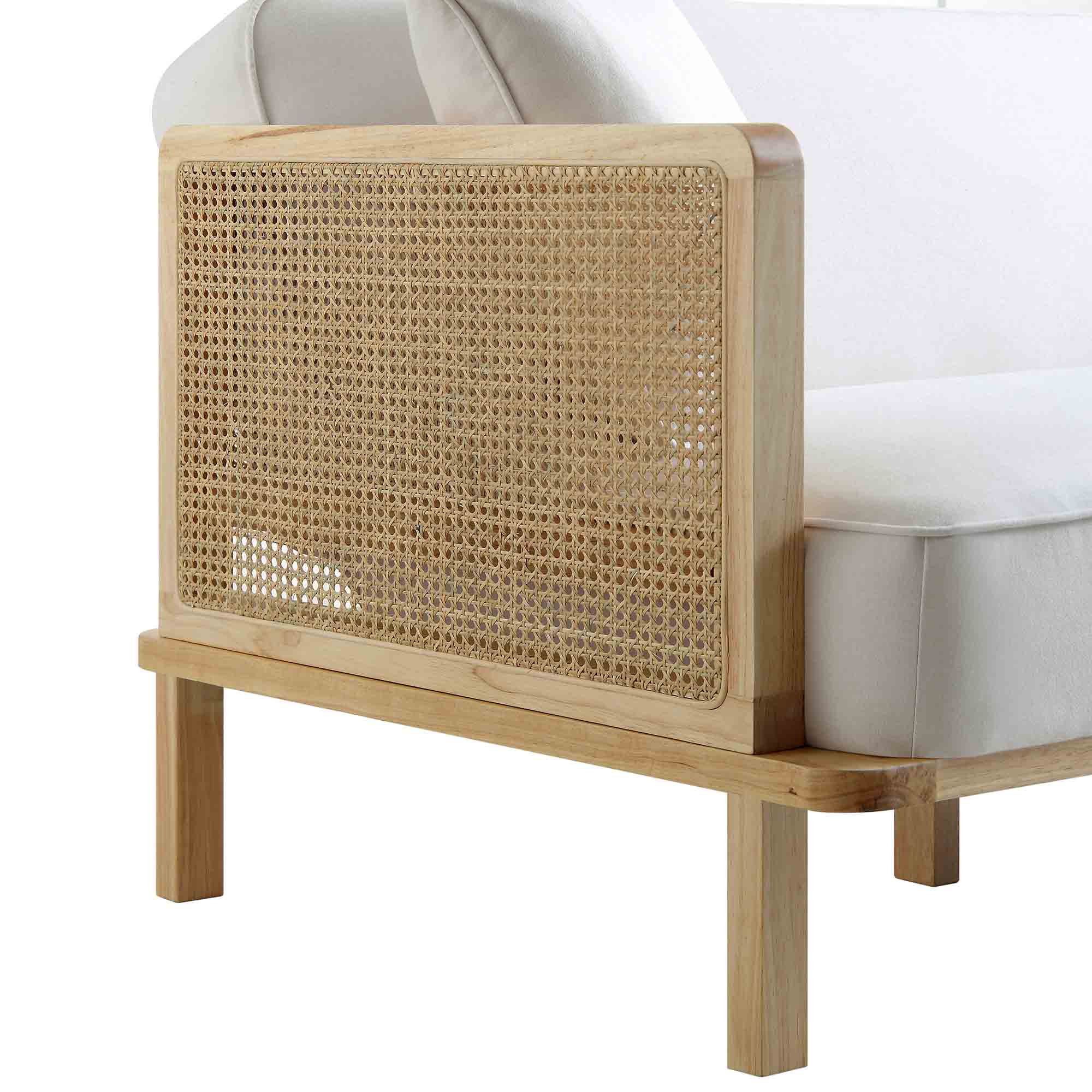 Pienza Cane Sofa Bed, Beige Woven Fabric with Natural Solid Oak Frame - Image 14