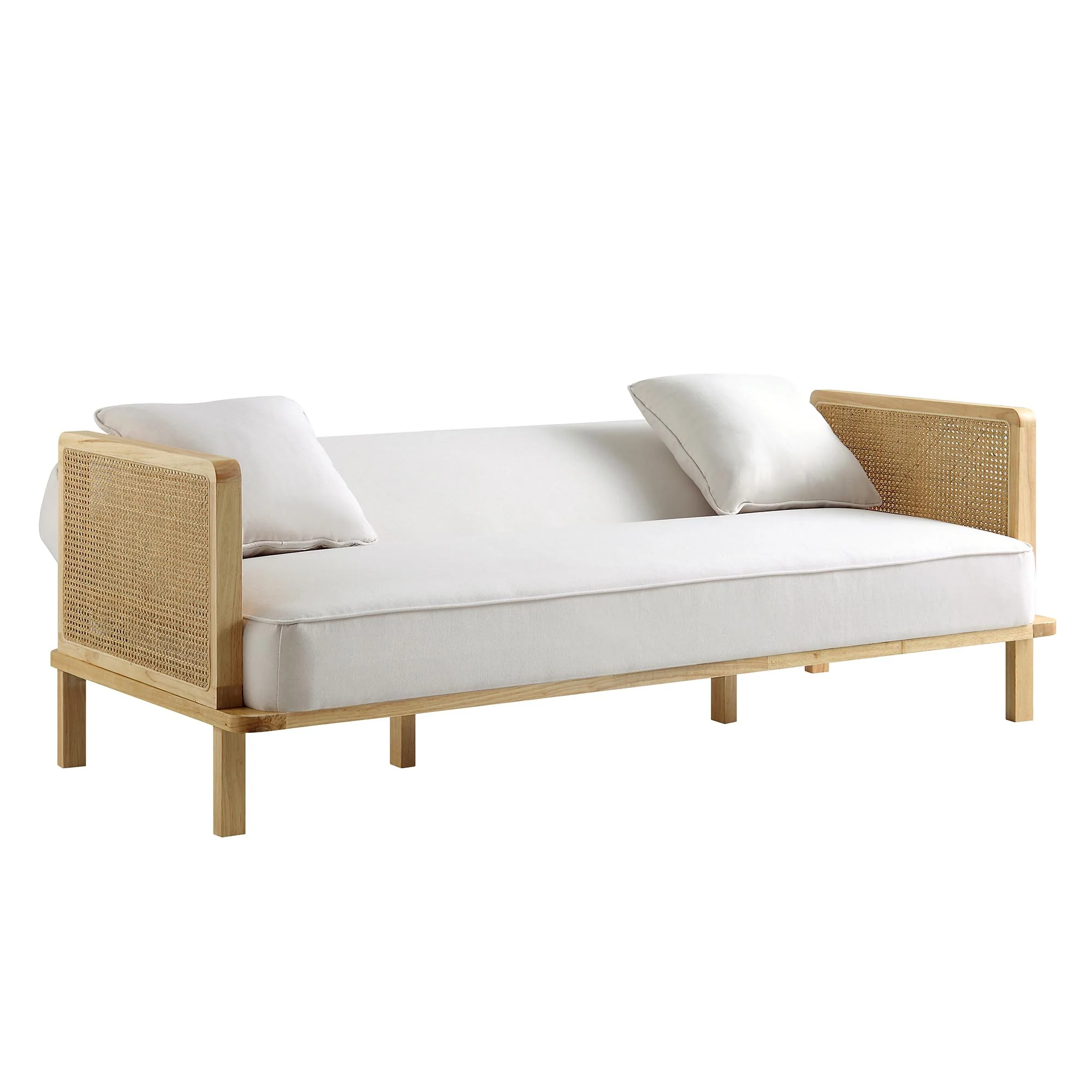 Pienza Cane Sofa Bed, Beige Woven Fabric with Natural Solid Oak Frame - Image 8